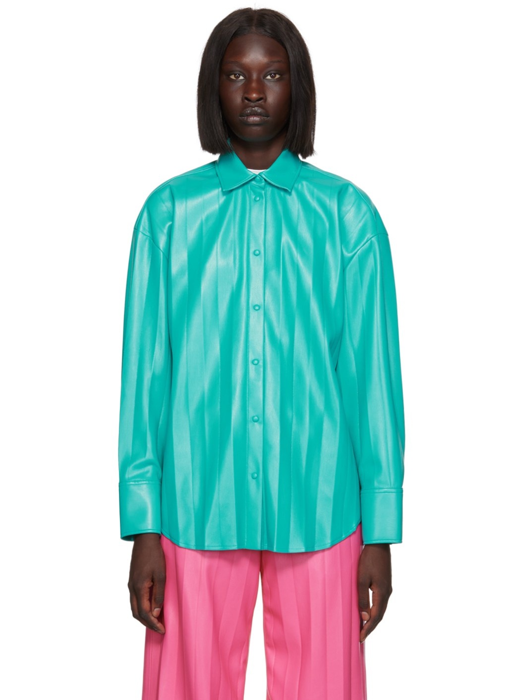 Blue Faux-Leather Shirt - 1