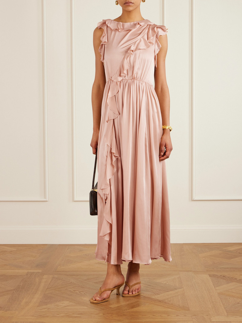 ULLA JOHNSON Saanvi Draped Ruffled Silk-satin Midi Dress outlook