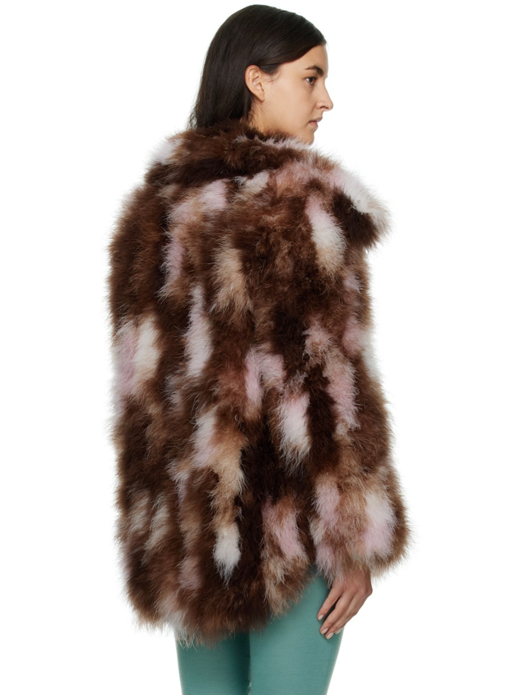 Brown & Pink Genoa Feather Coat - 3