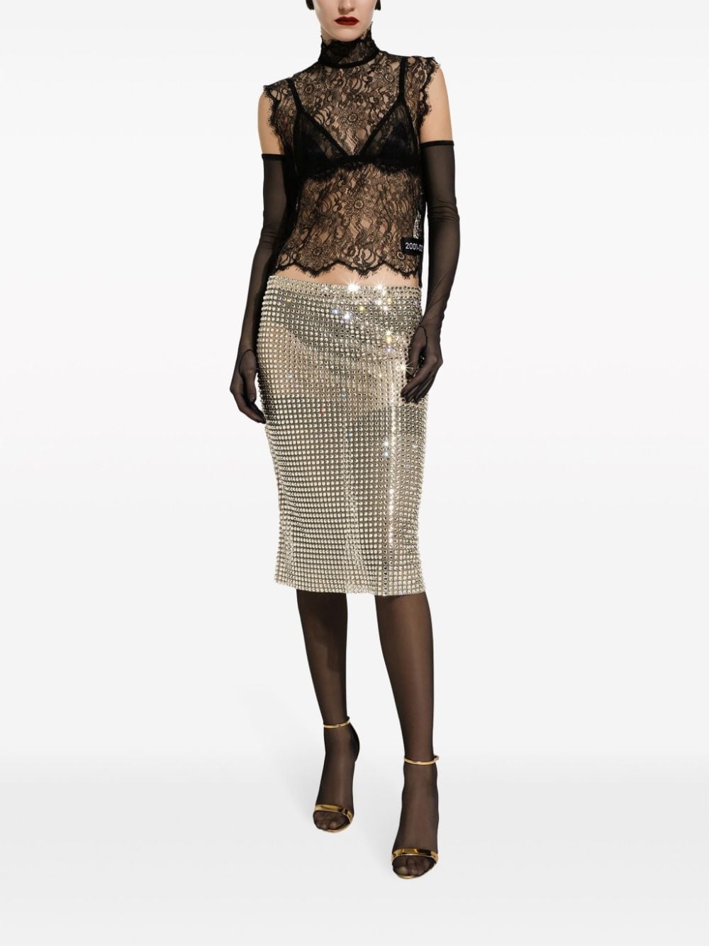 rhinestone mesh midi skirt - 3