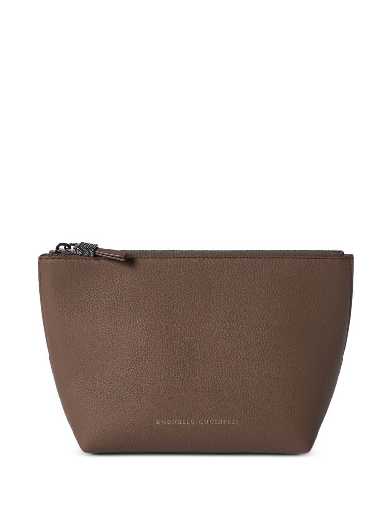 grained calfskin pouch with shiny zipper pull 1