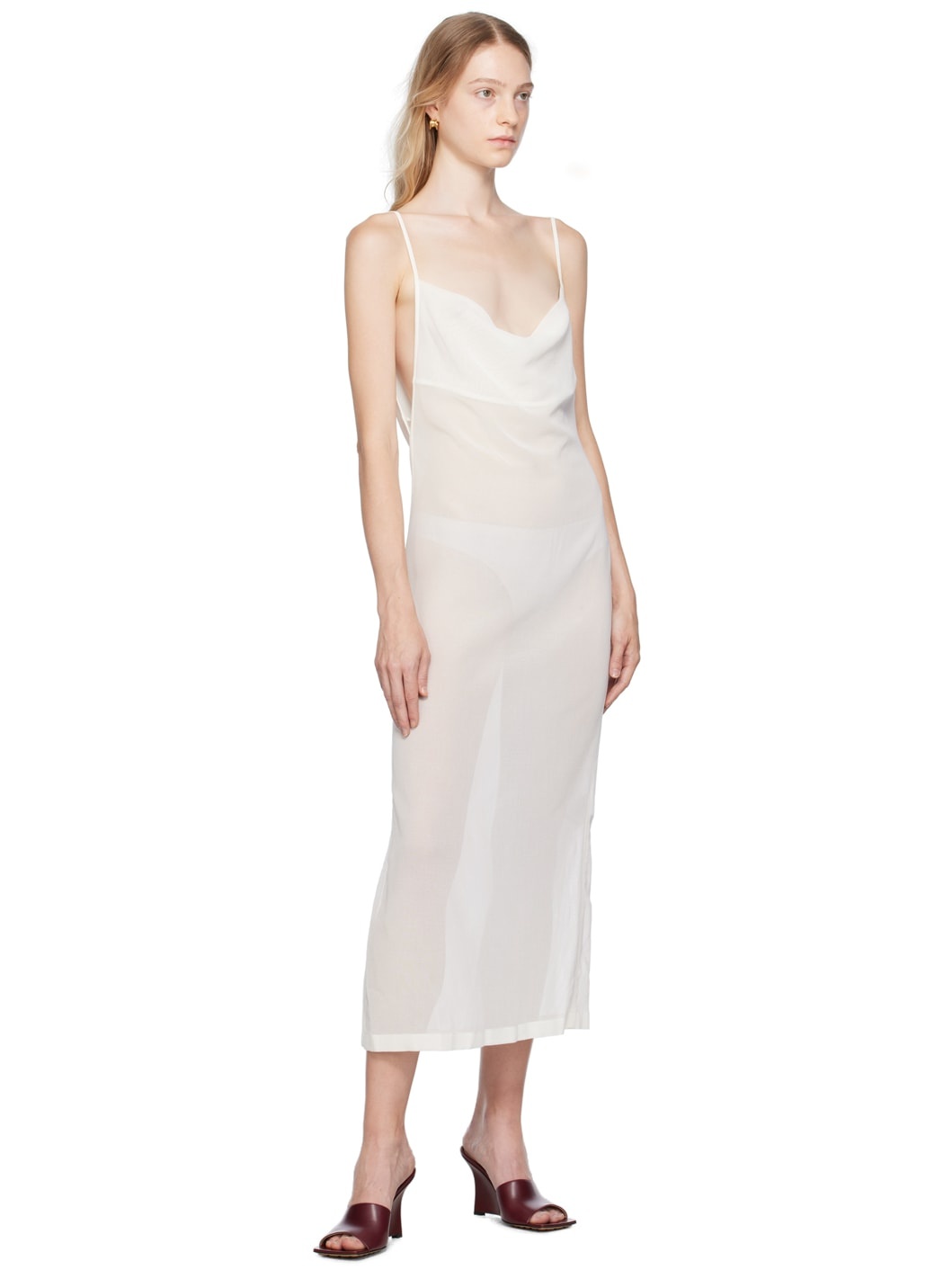 White Cowl Neck Maxi Dress - 4