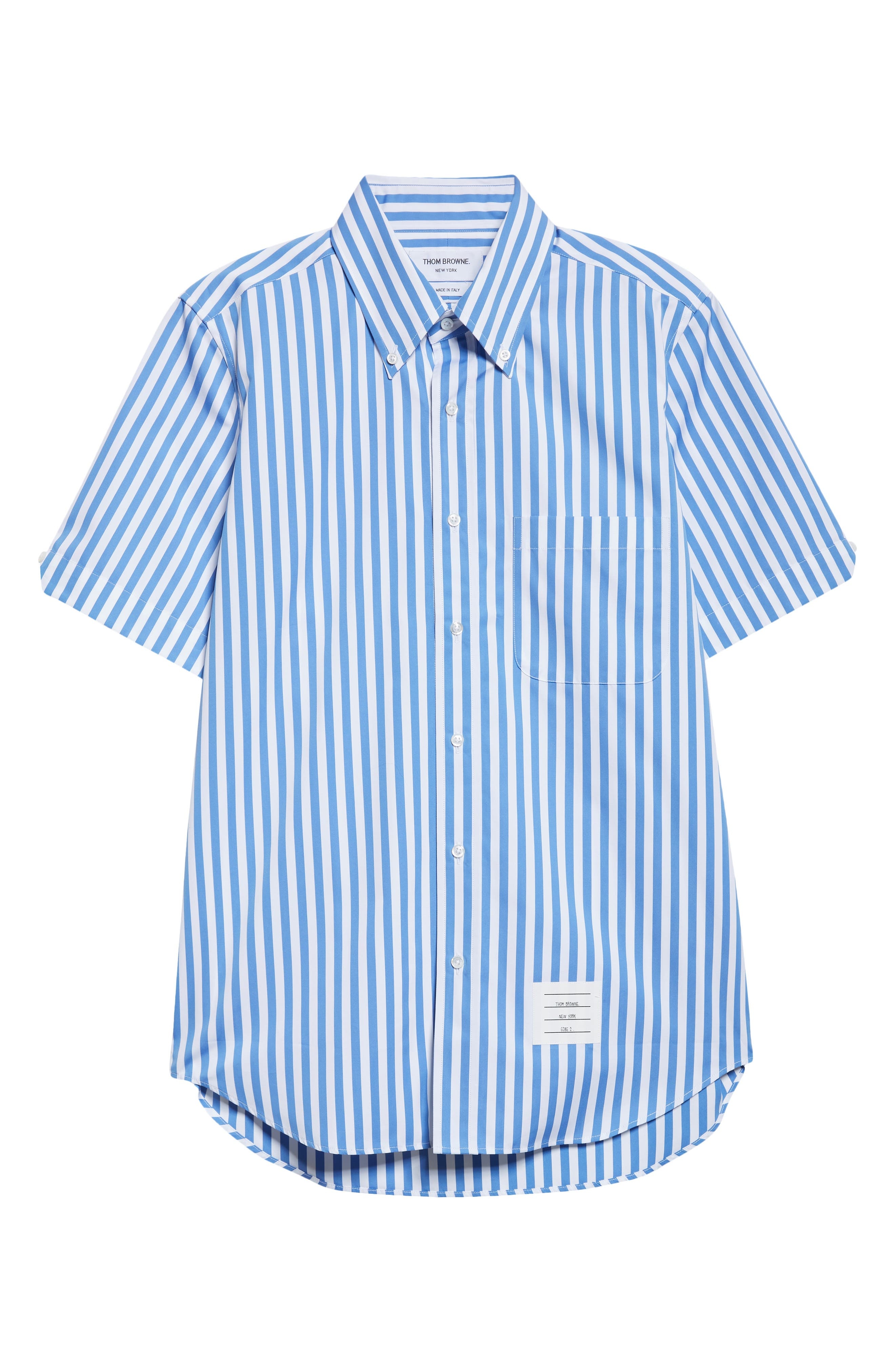 Thom Browne Straight Fit Stripe Button-Down Shirt in Medium Blue at Nordstrom - 6