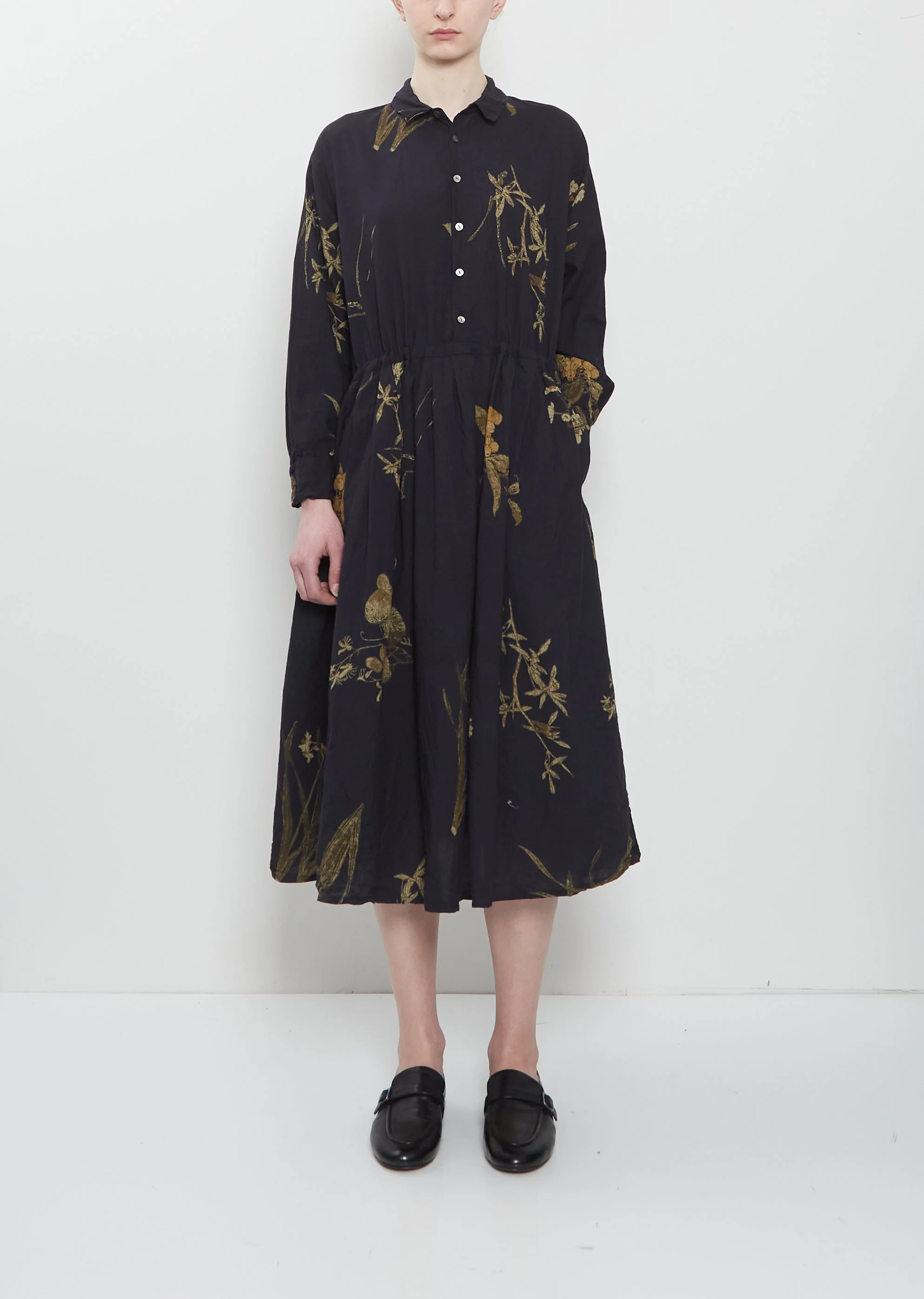 Japonism Flower Print Dress — Navy - 1