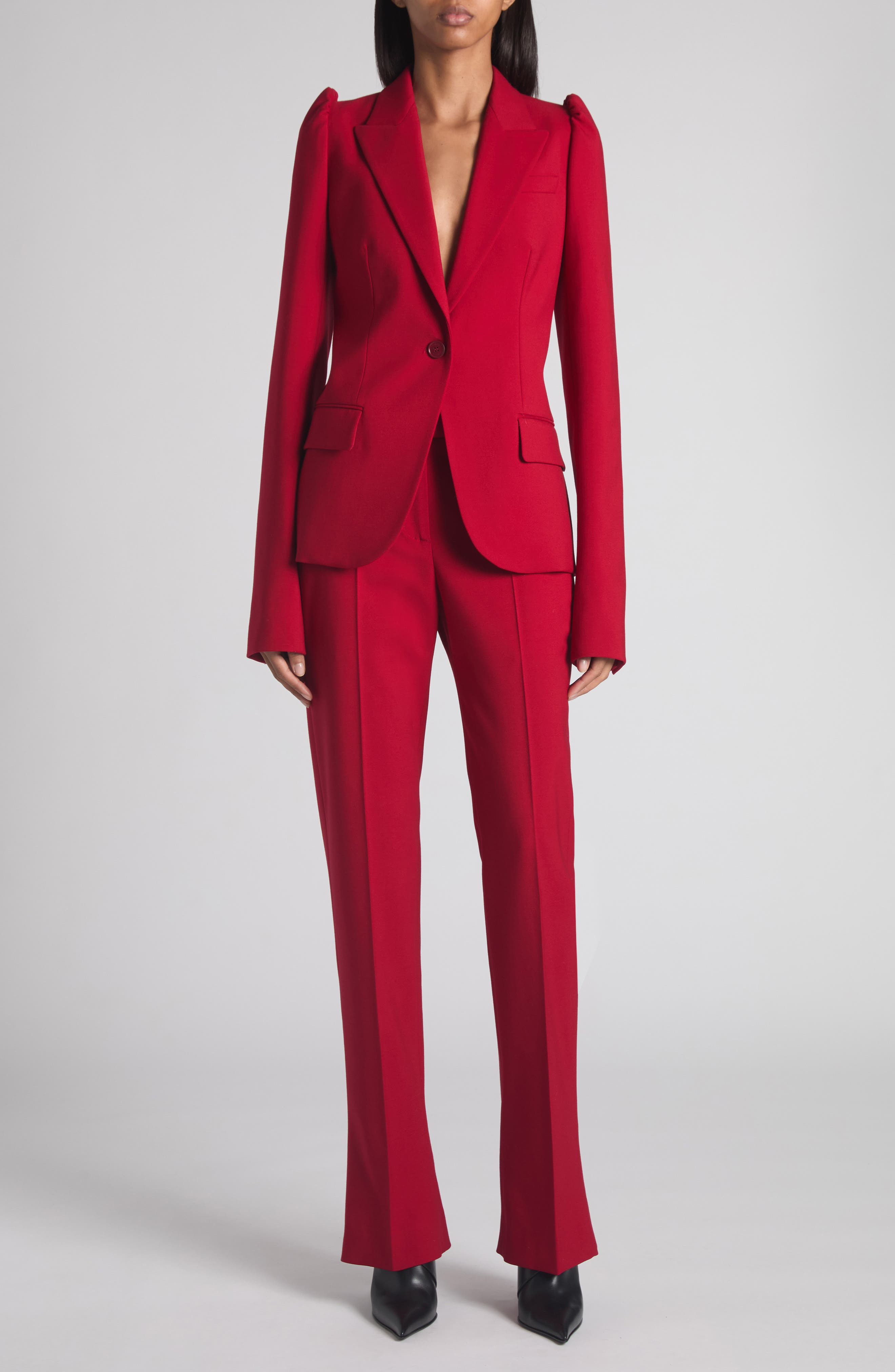 McQueen One-Button Wool Grain de Poudre Jacket in Crimson at Nordstrom - 2