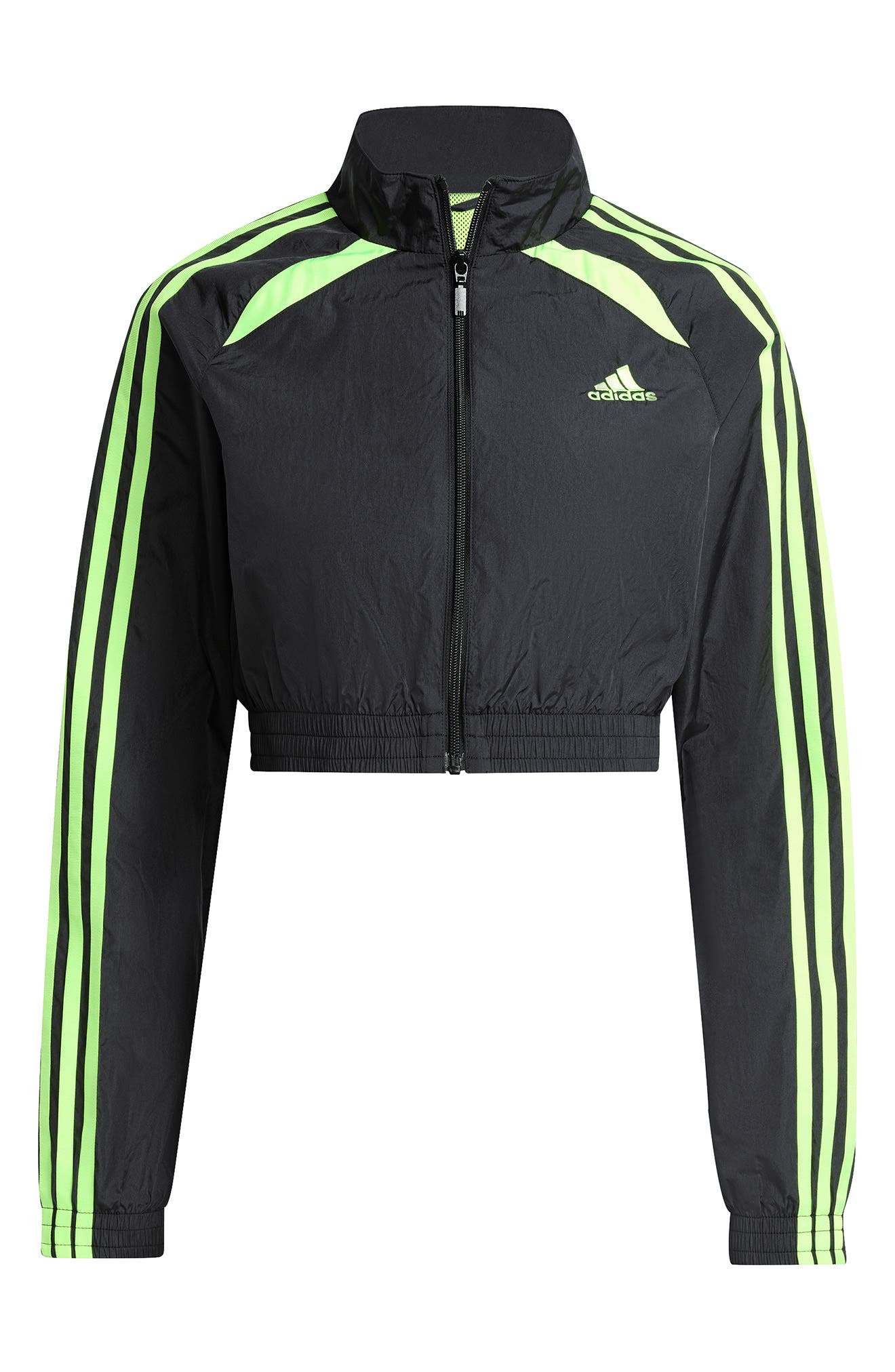 adidas Teamgeist Recycled Polyamide Crop Track Jacket in Black/Signal Green at Nordstrom - 4