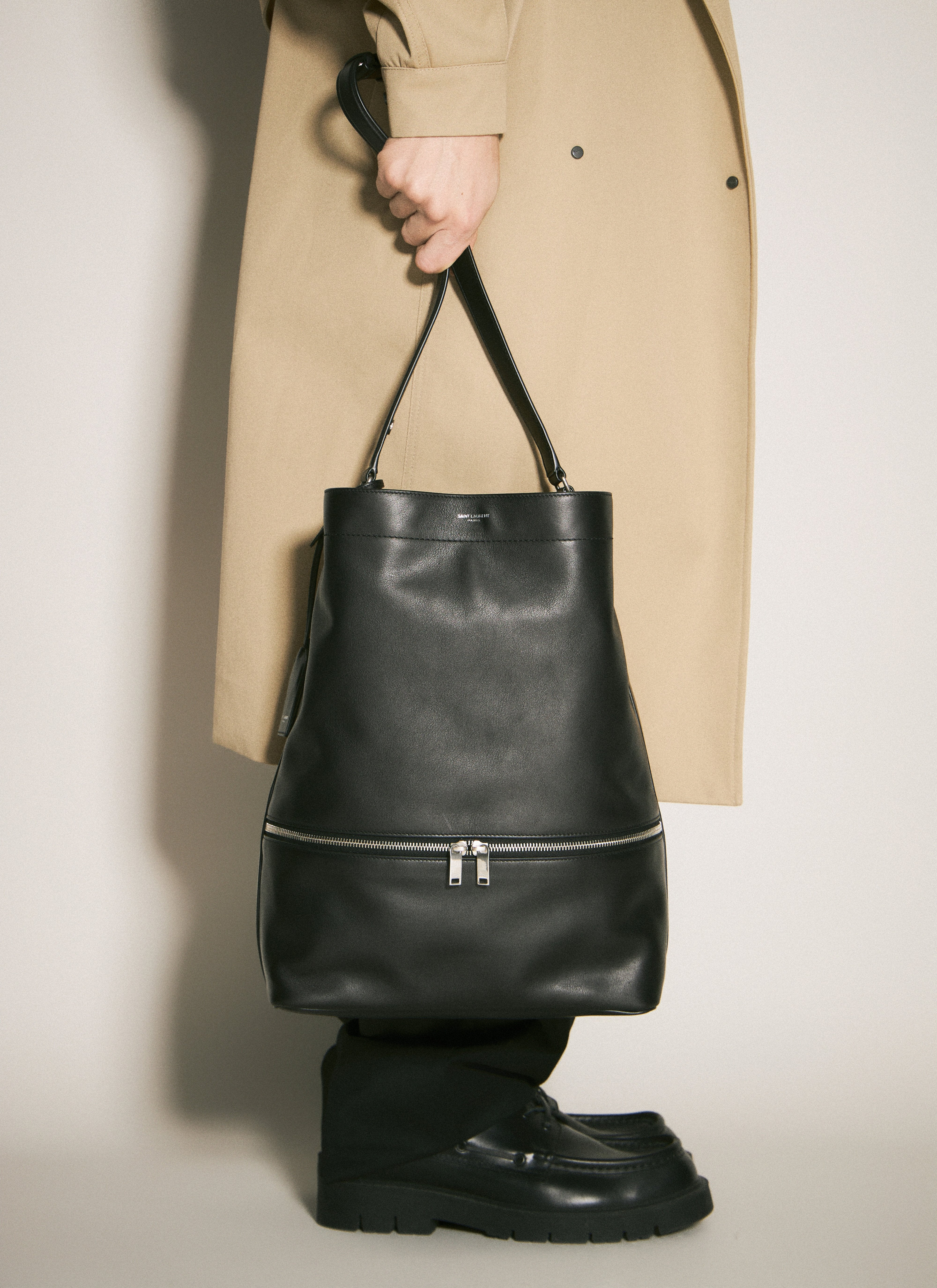 Saint Laurent Men Leather Hobo Tote Bag - 3