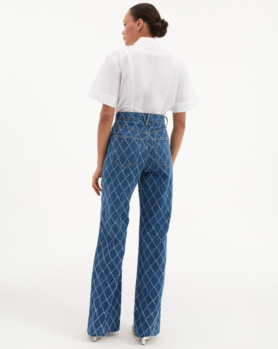TAYLOR DIAMOND PRINTED WIDE LEG JEAN - 5