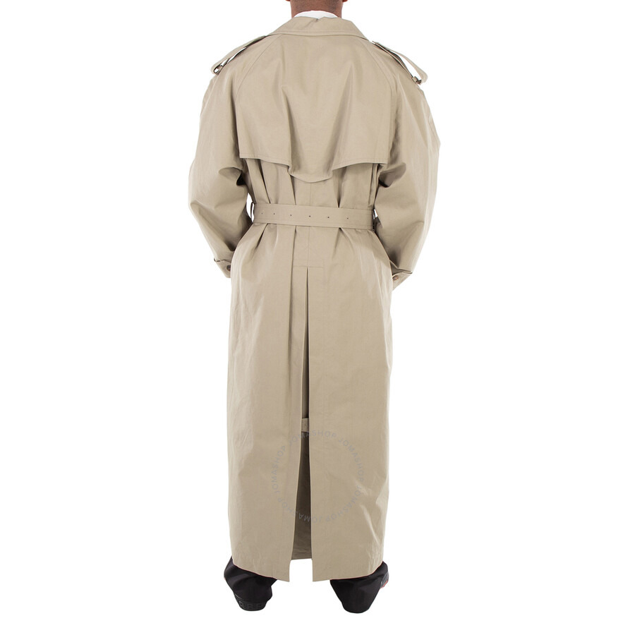 Balenciaga Men's Military Beige Belted Maxi Trench Coat - 3