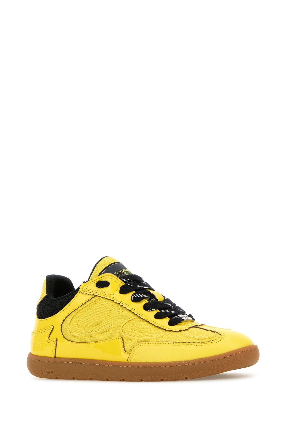 Yellow synthetic leather and fabric sneakers - 2