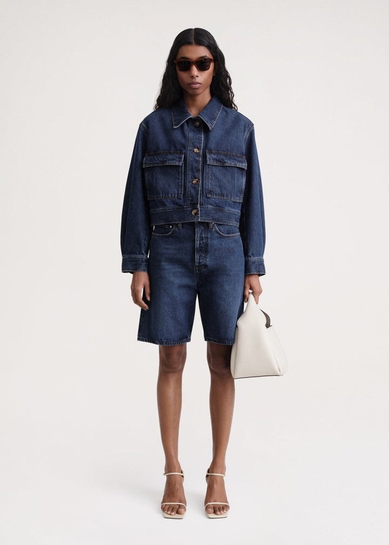 Totême Cropped denim jacket dark blue outlook