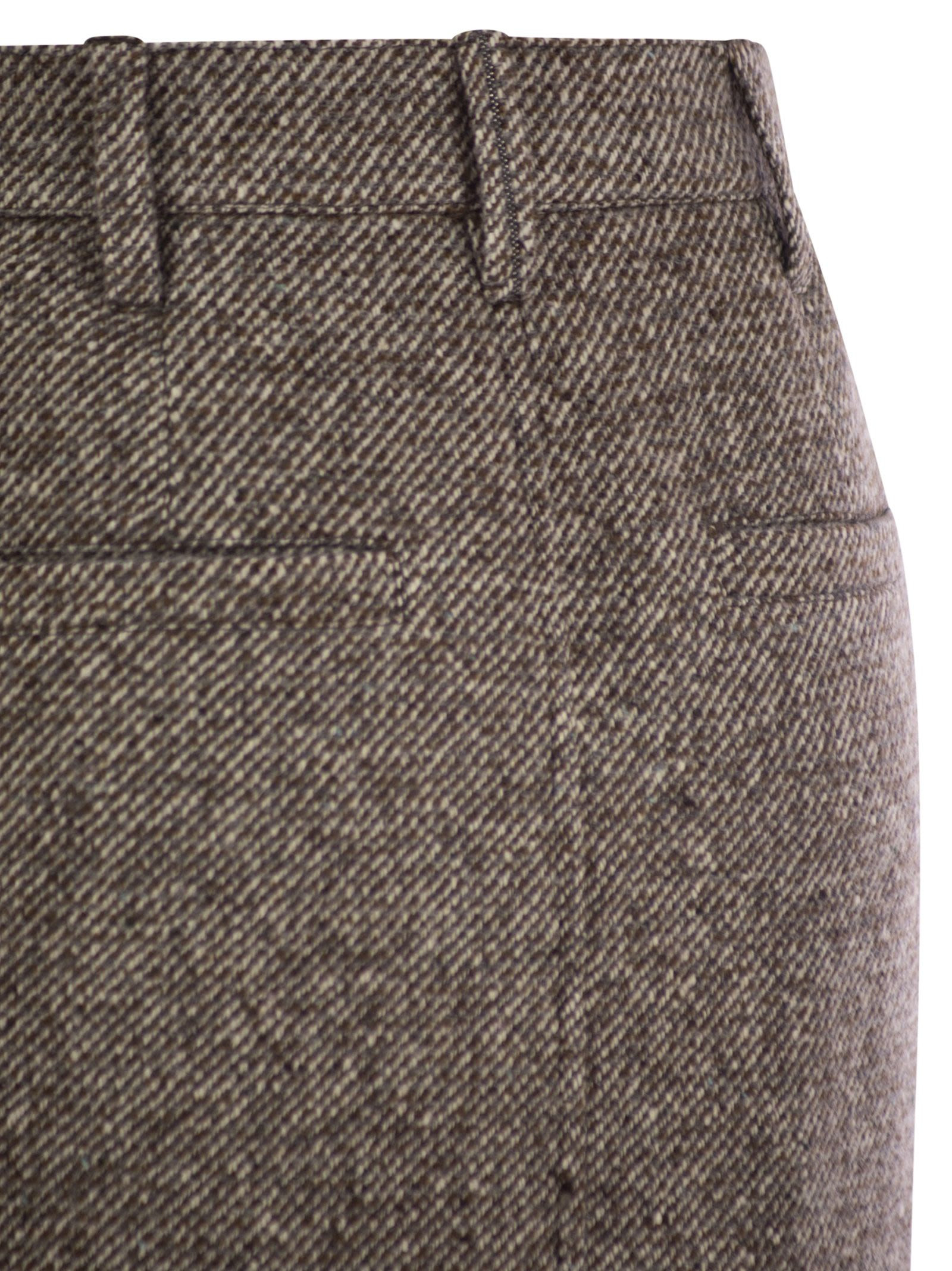 Brunello Cucinelli Women Sartorial Pencil Skirt In Diagonal Mélange Of Virgin Wool And Silk With Mon - 4