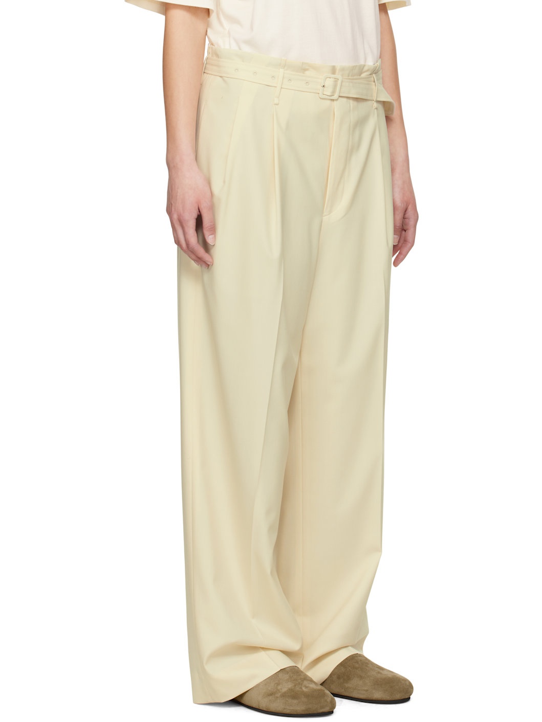 Beige Super Fine Tropical Wool Two-Tuck Trousers - 2