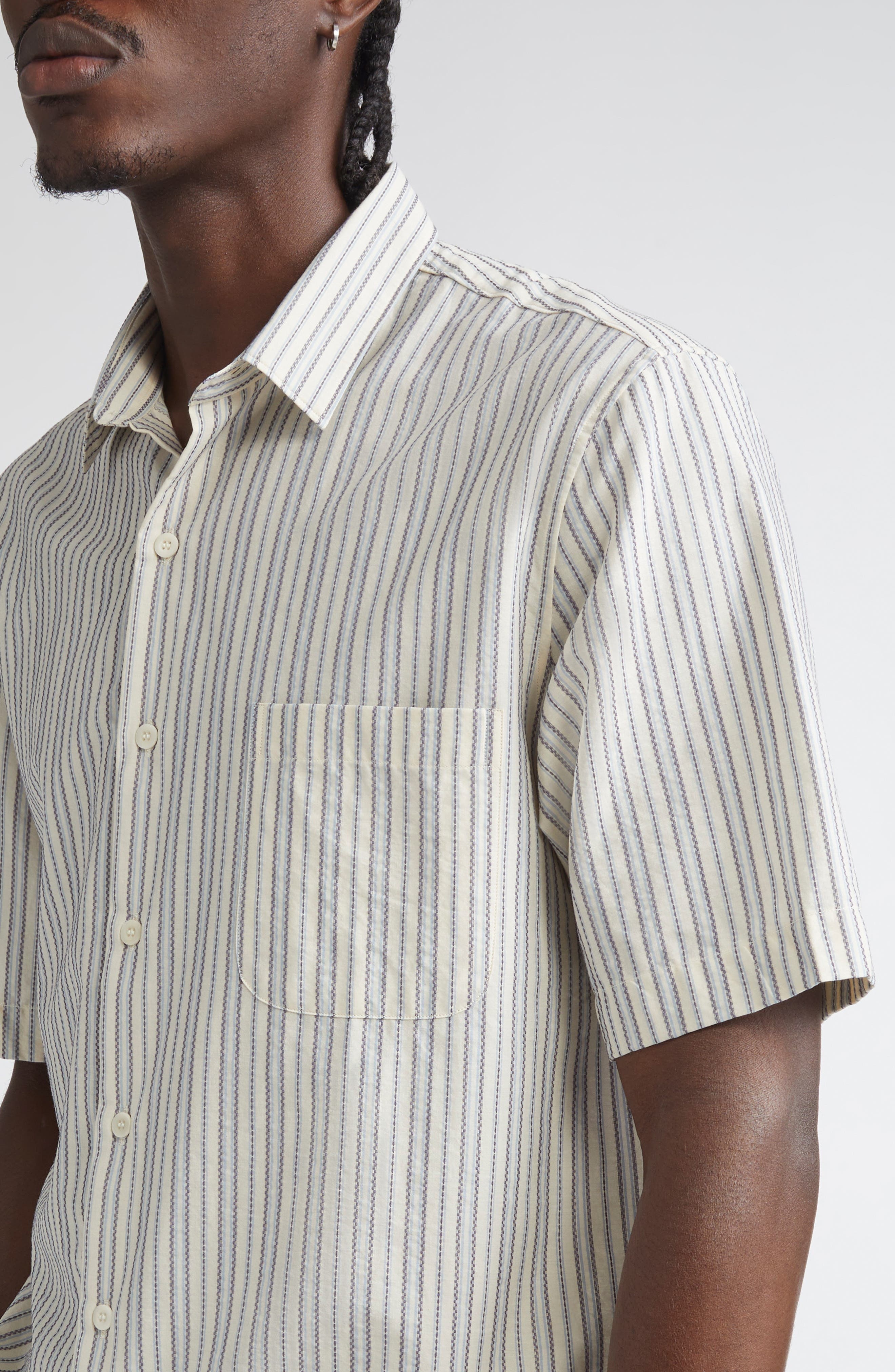 Sunspel Stripe Short Sleeve Button-Up Shirt in Soft Denim Multi Stripe at Nordstrom - 4