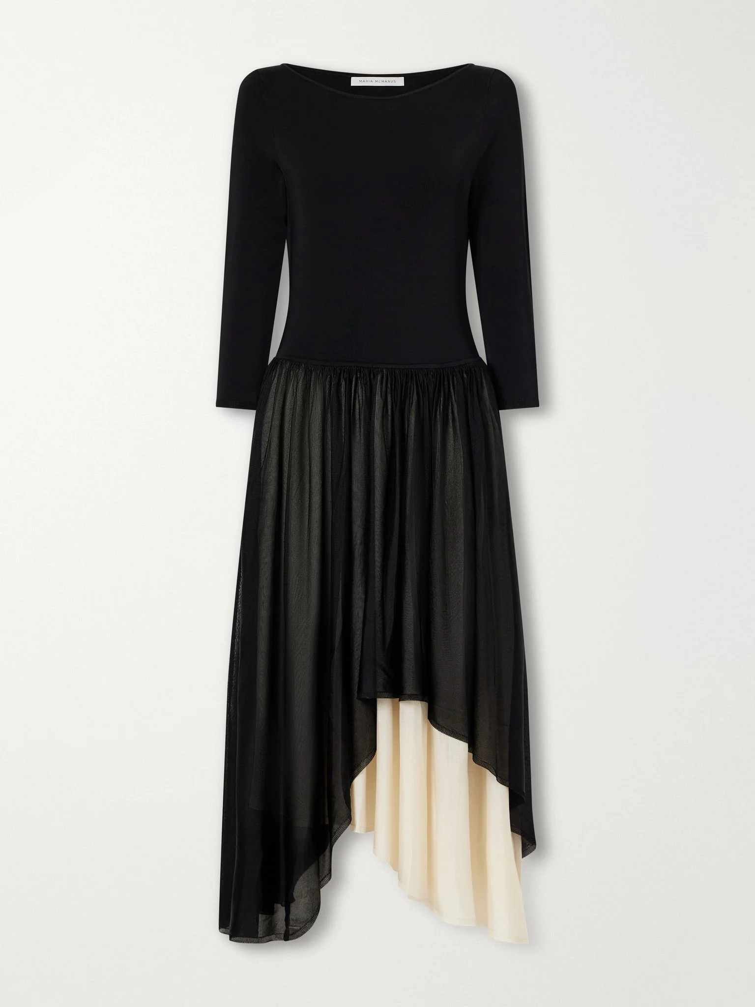 Asymmetric gathered jersey midi dress Black - 1