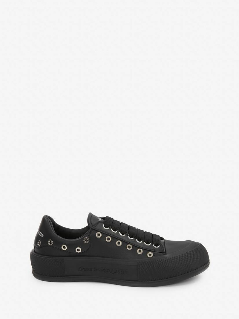 Men's Deck Plimsoll in Black/silver - 1