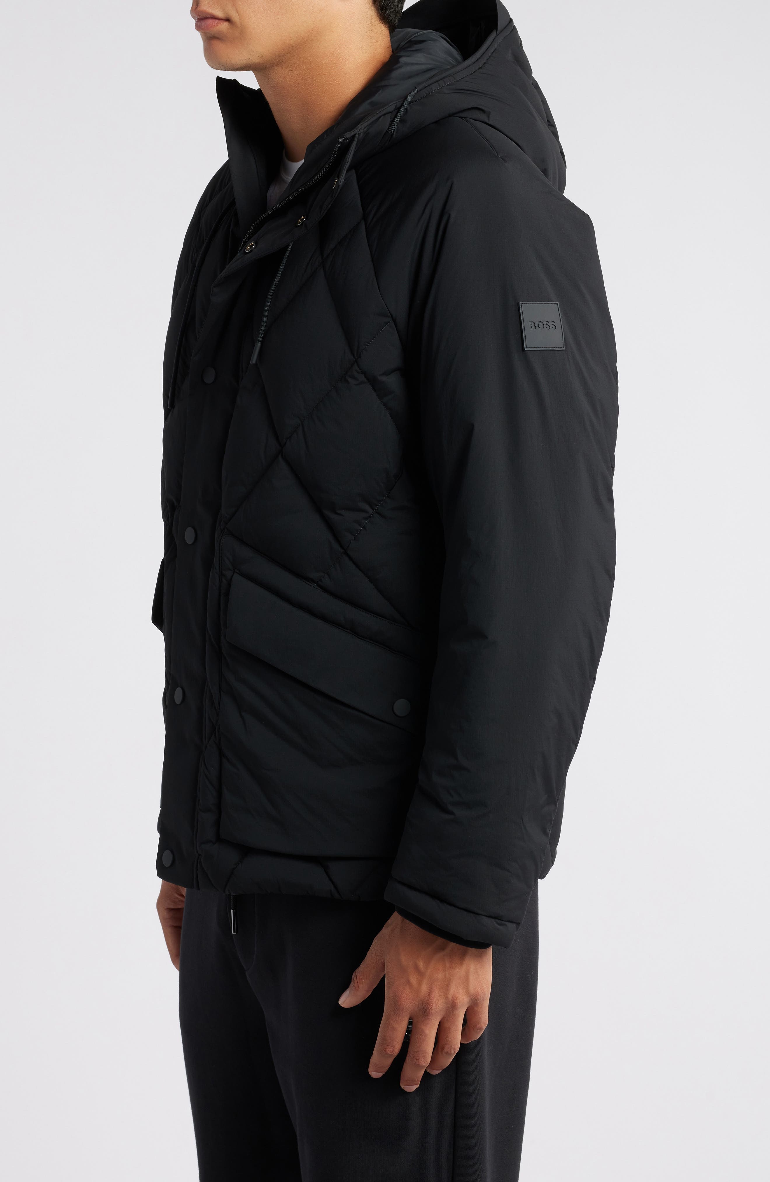 BOSS Cixus Quilted Hooded Down Coat in Black at Nordstrom - 3