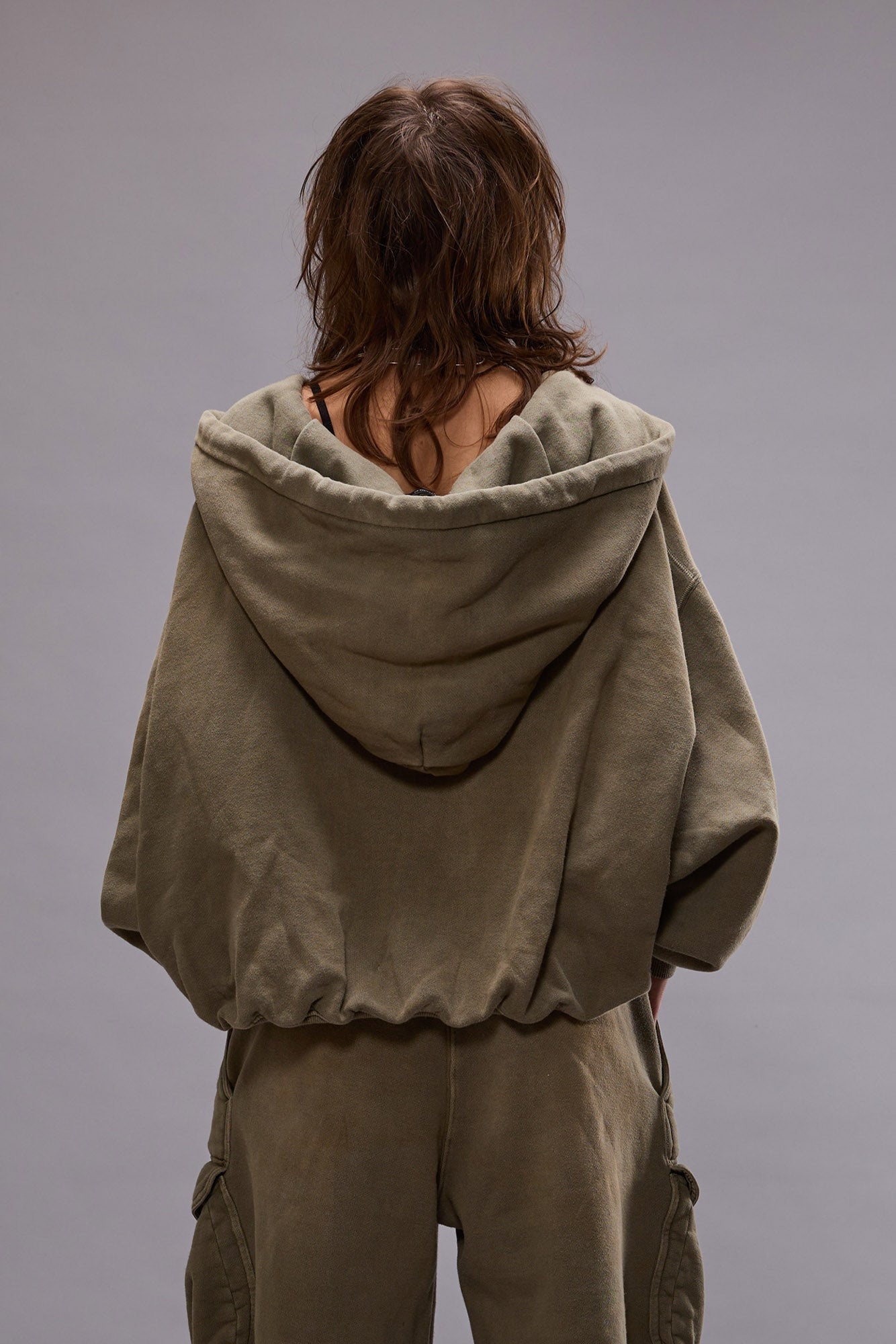 BALLOON ZIP-UP HOODIE - FADED OLIVE - 5
