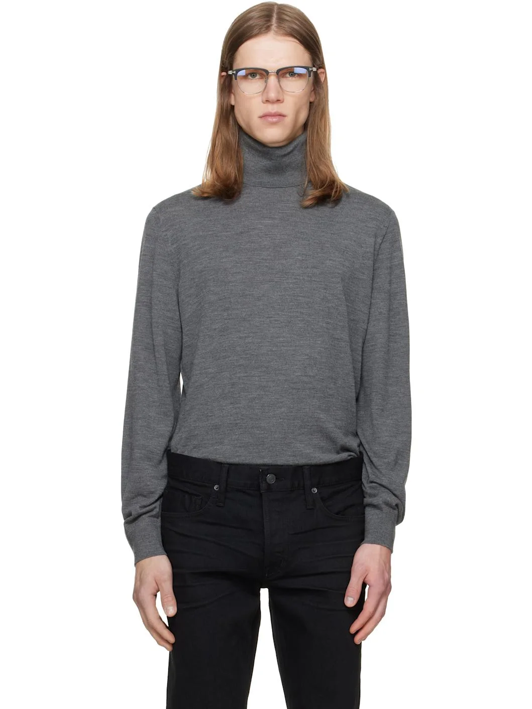 Gray Fine Gauge Pure Wool Turtleneck - 1
