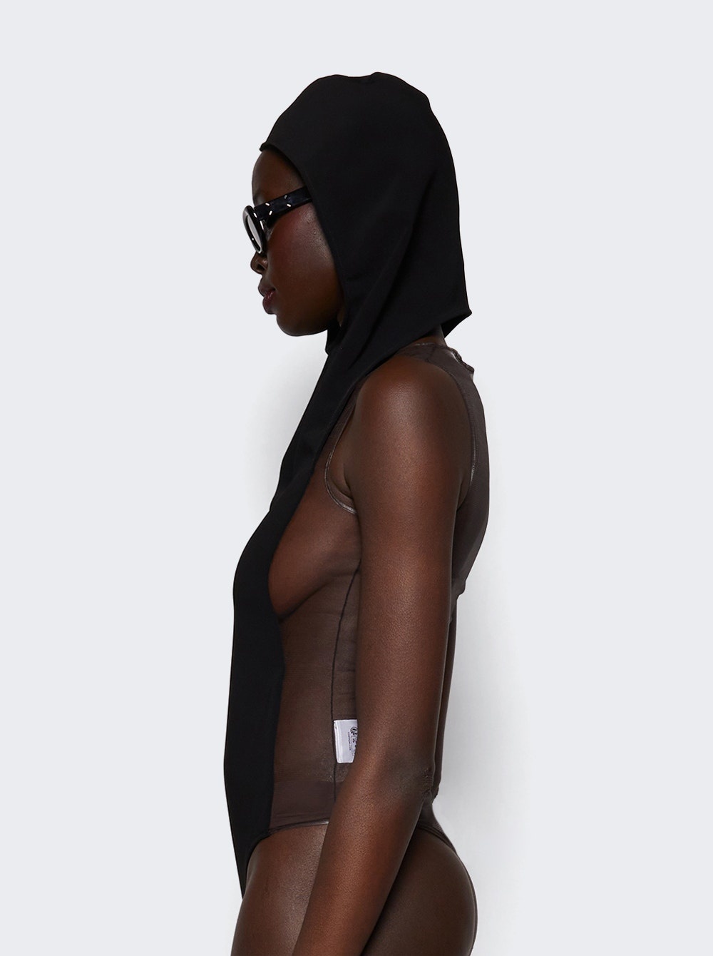 Frame Illusion Hooded Bodysuit Chocolate And Black - 4