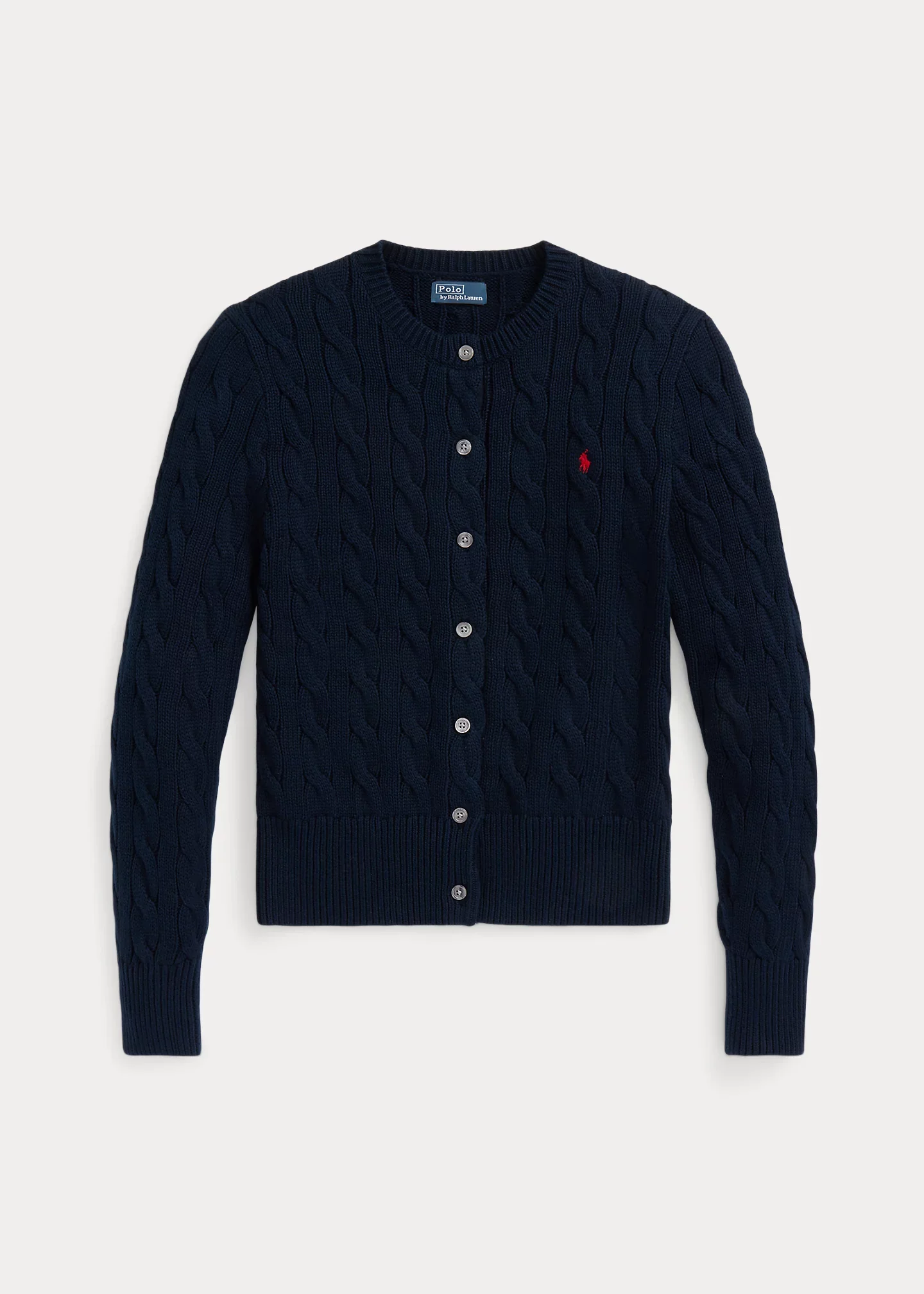 Cable-Knit Cotton Crewneck Cardigan - 1