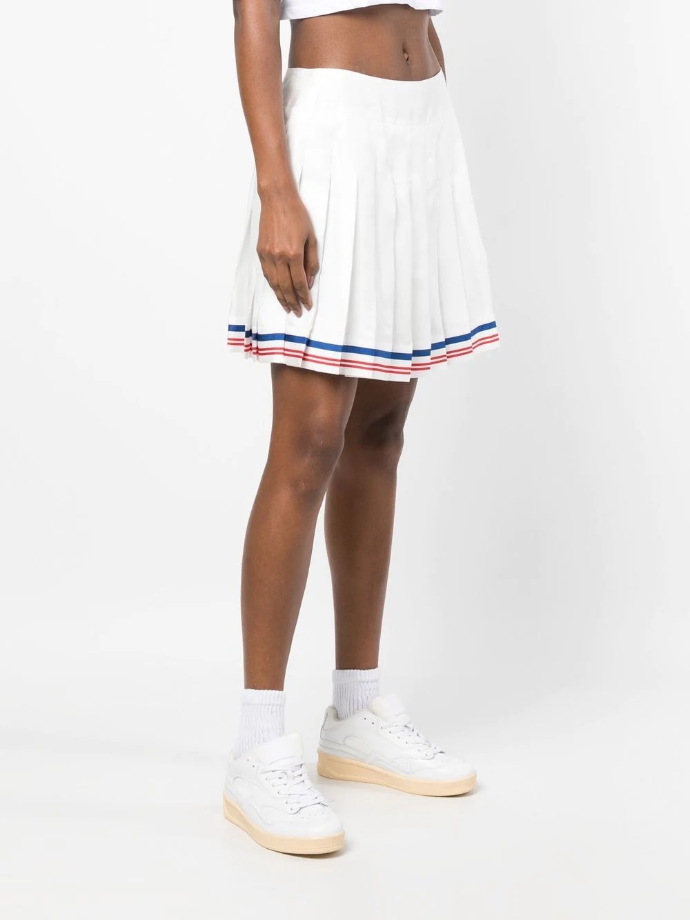 pleated striped-border skirt - 3