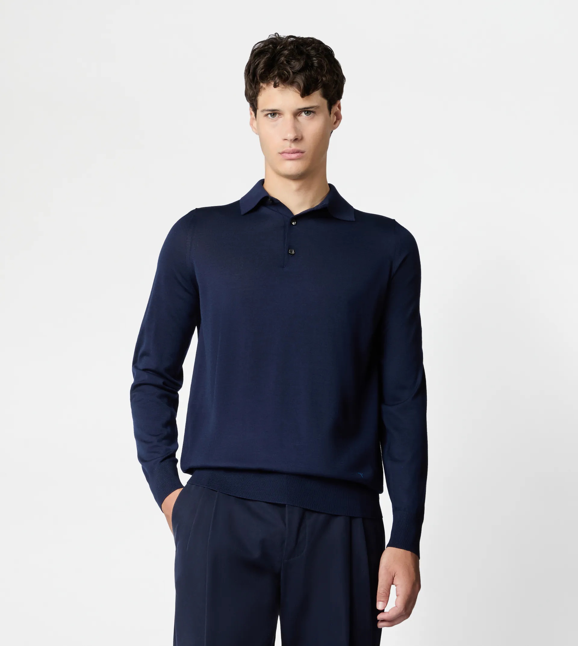 POLO SHIRT IN T15 WOOL - BLUE - 2