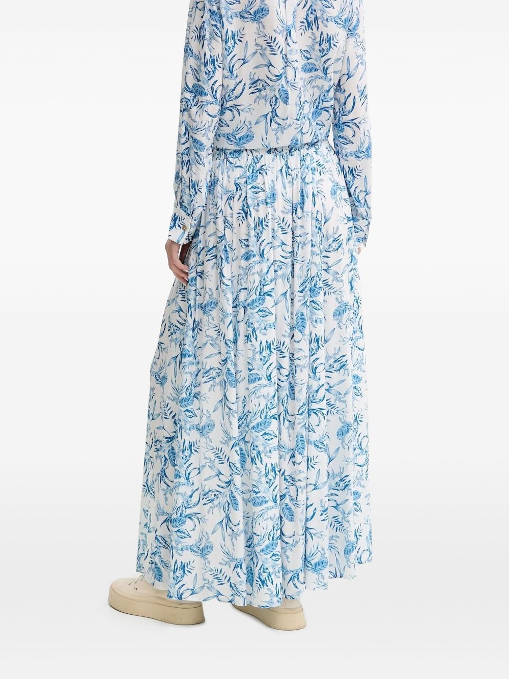 leaf-print side-split midi A-line skirt - 2