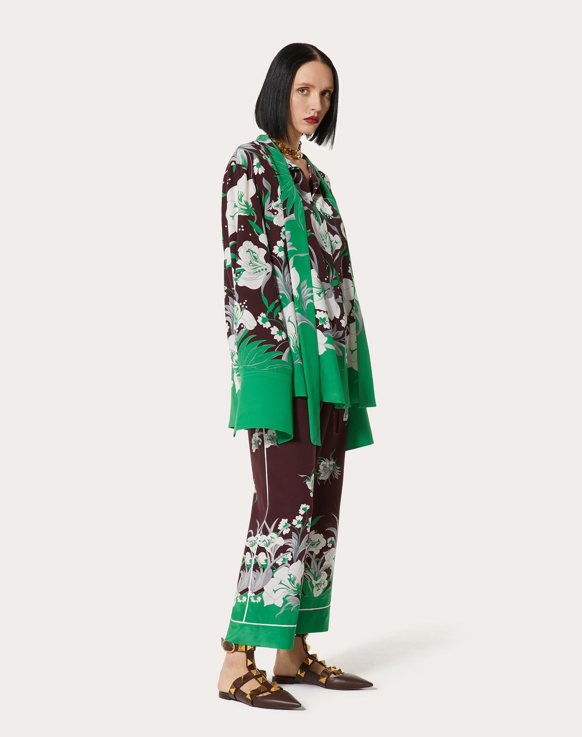 CREPE DE CHINE PAJAMA PANTS WITH STREET FLOWERS TULIPOP PRINT - 2