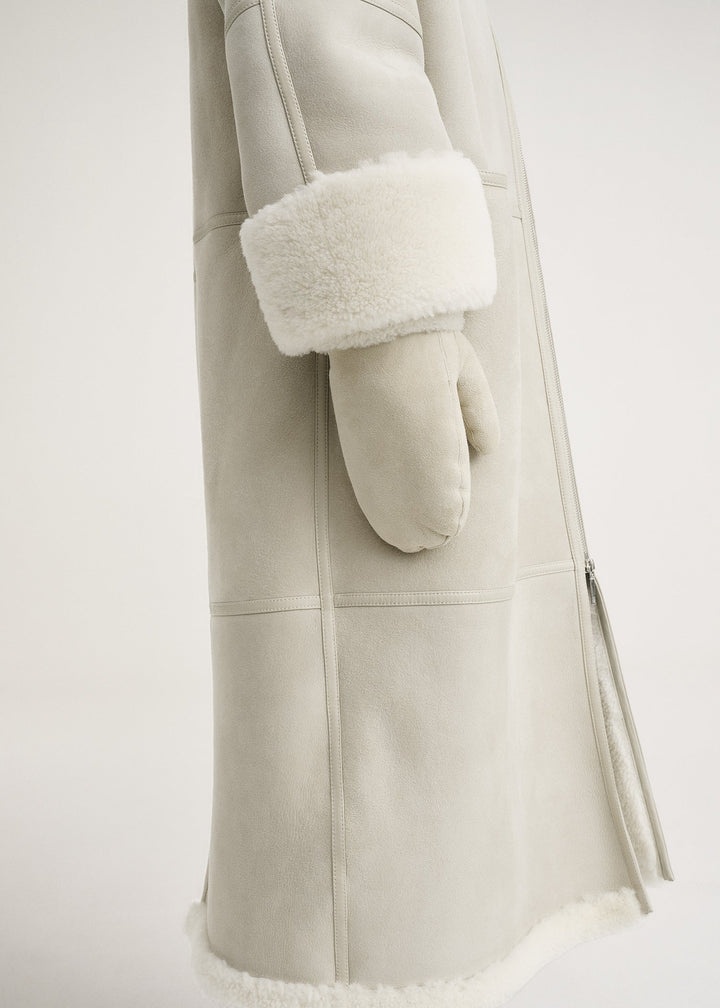 Suede shearling mittens macadamia - 3