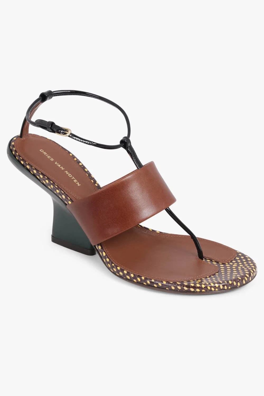 SPOTTED PATCHWORK THONG DETAIL SANDAL | BROWN/BLACK - 1