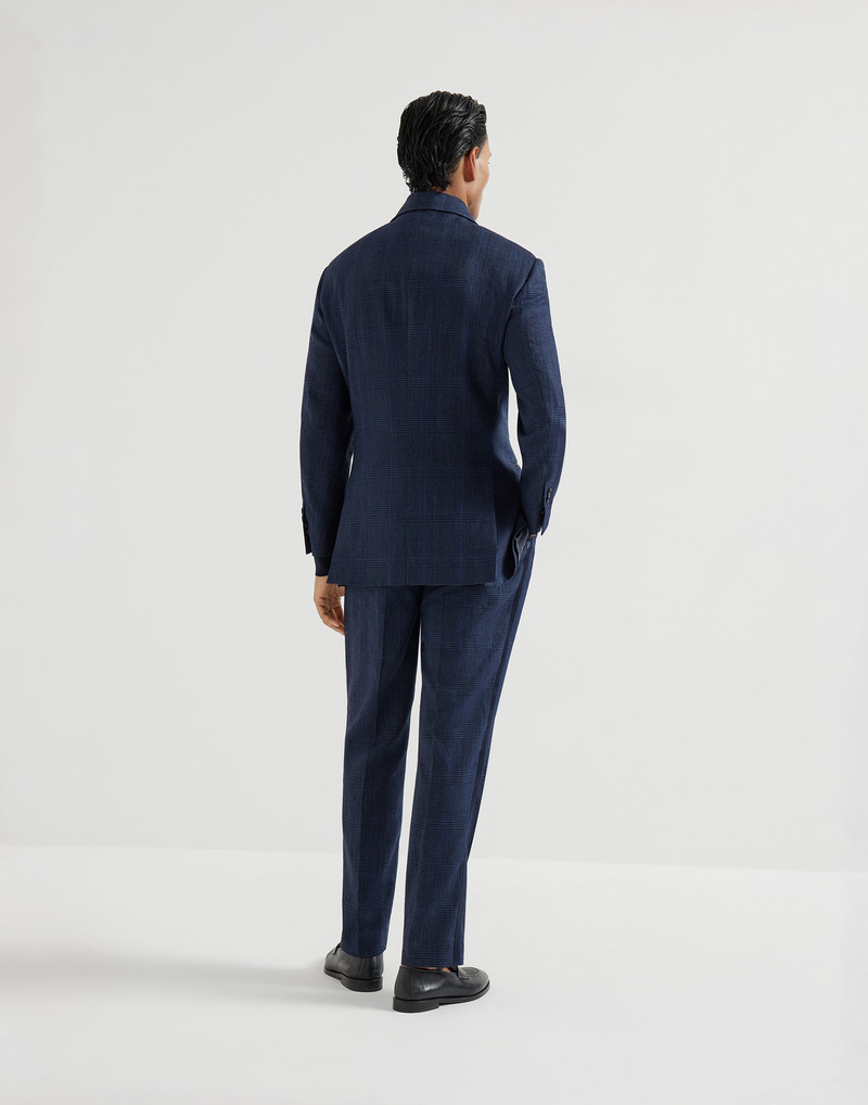 Cotton and linen Prince of Wales tuxedo with shawl lapel jacket and trousers with double pleats and 3