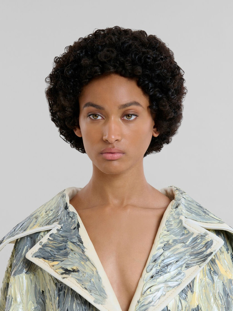 HAND-PAINTED LIGHT YELLOW LEATHER CAPE 4