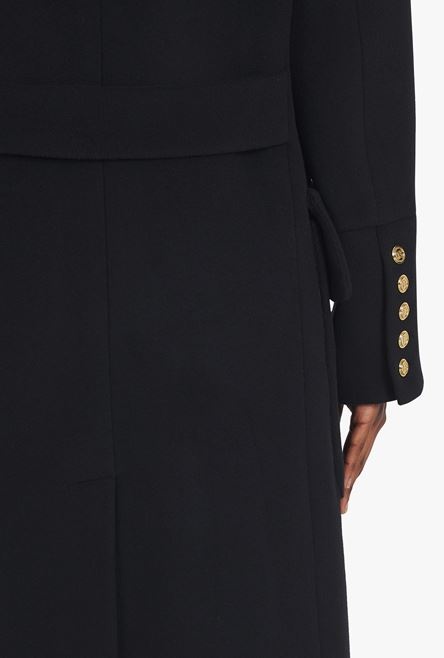 Long black wool coat with double-breasted gold-tone buttoned fastening - 5