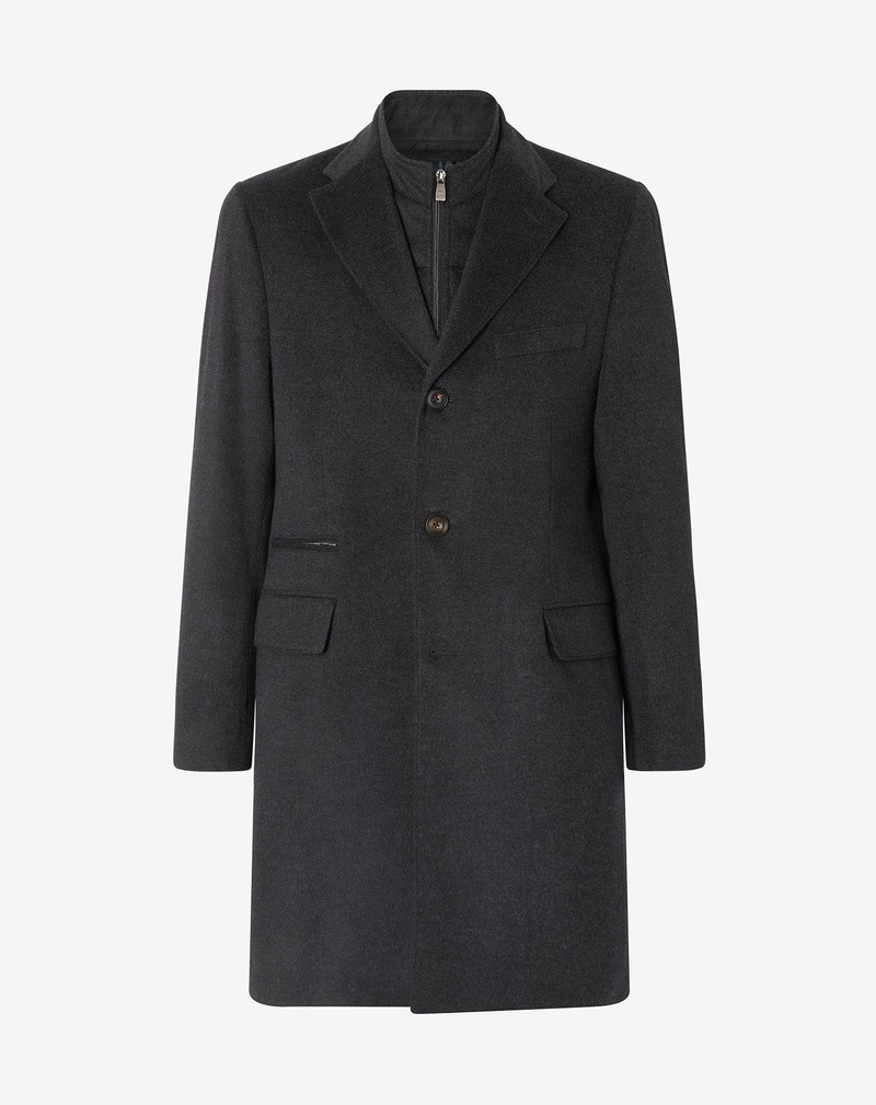 Anthracite melange grey pure wool coat with detachable vest 1