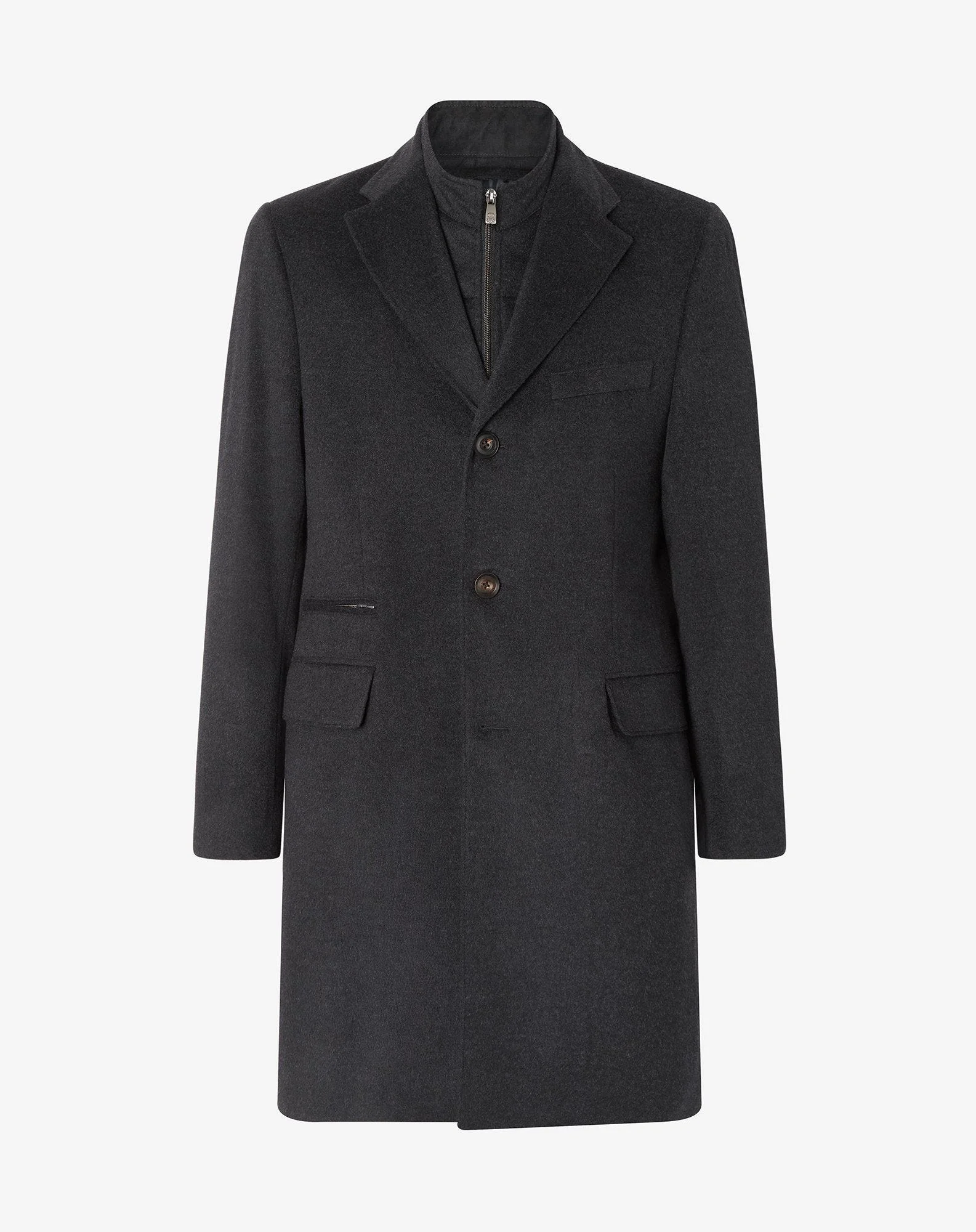Anthracite melange grey pure wool coat with detachable vest - 1