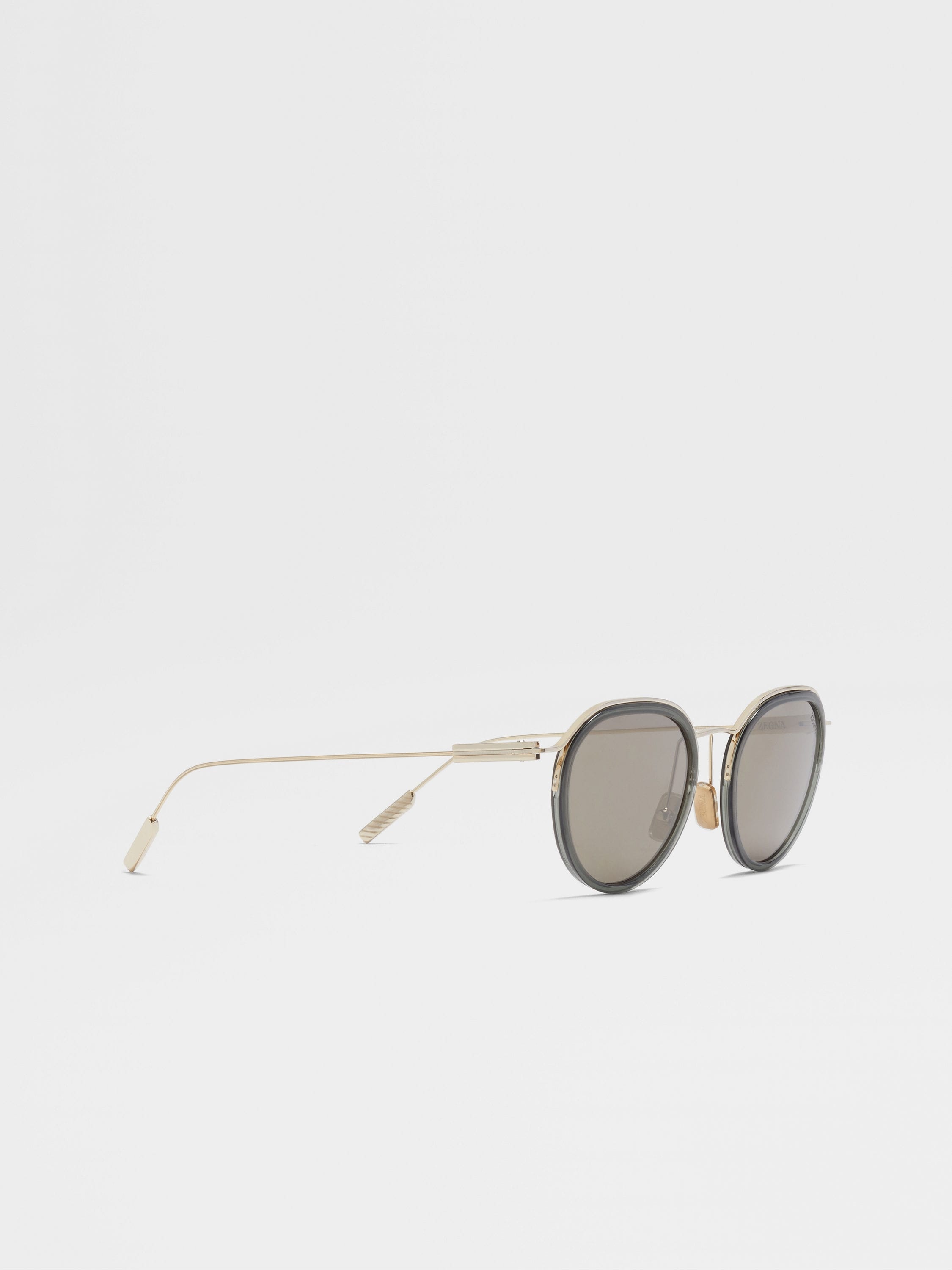 TRANSPARENT GREEN AND PALE GOLD ACETATE AND METAL SUNGLASSES - 3