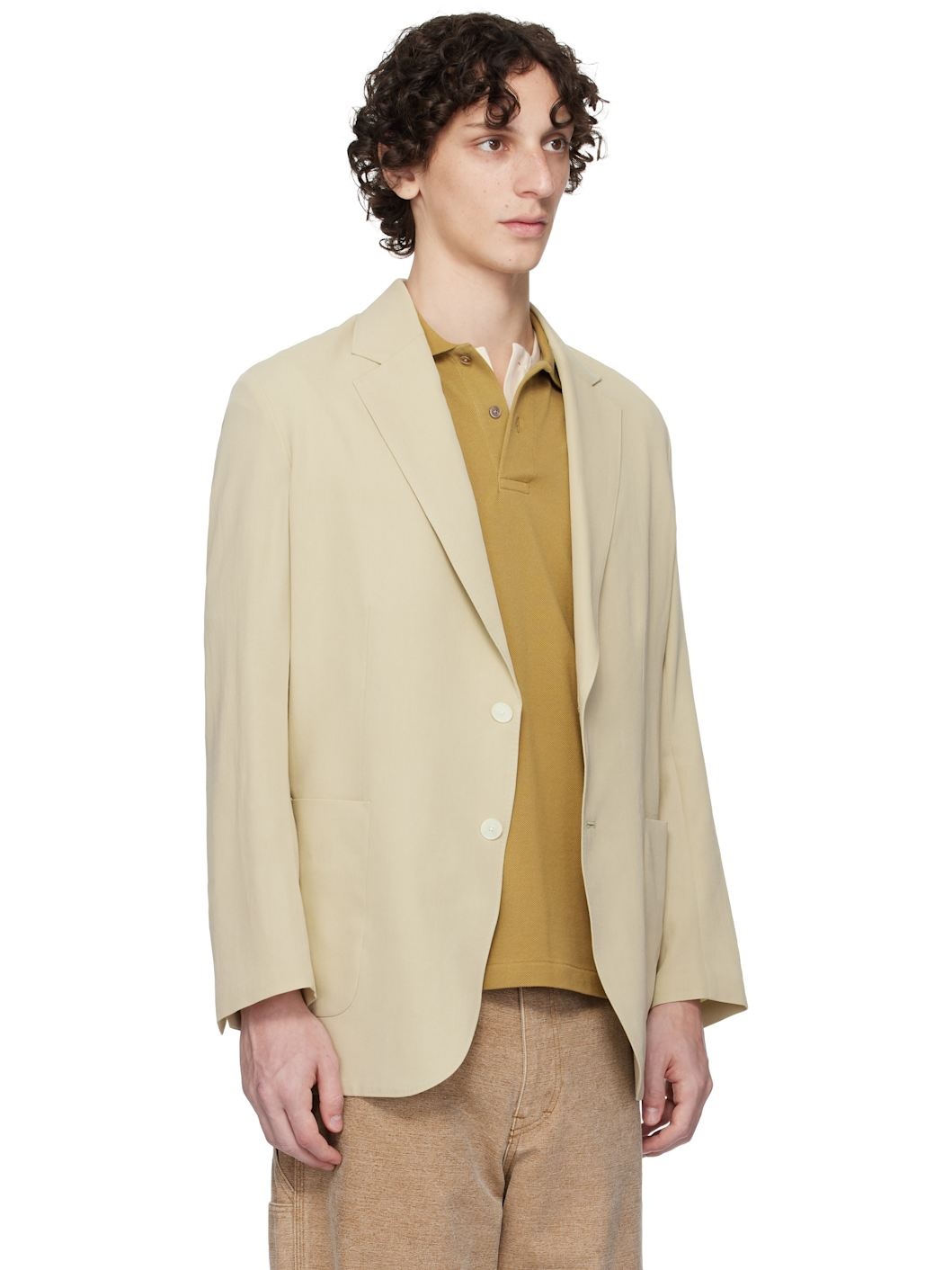 Khaki Light Cotton Wool Viyella Blazer - 2