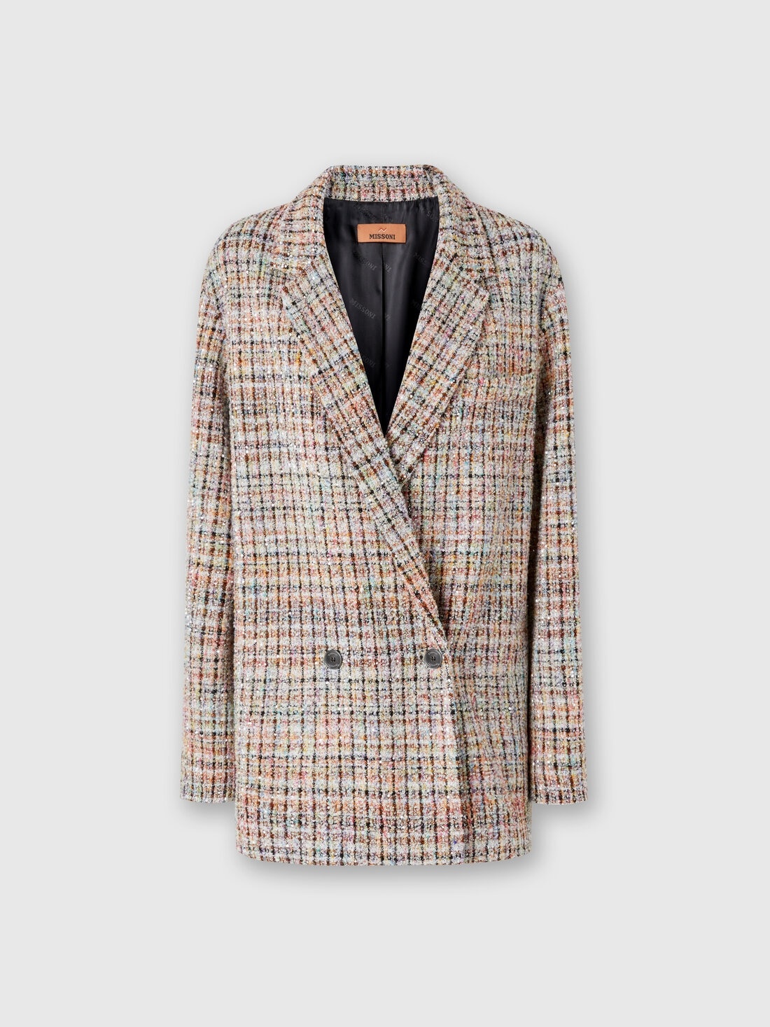 Double-breasted bouclé checkered blazer with sequins - 1