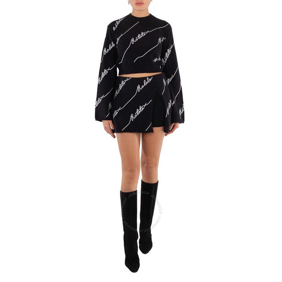 Rotate Ladies Black Logo-Embellished Cropped Jumper - 3