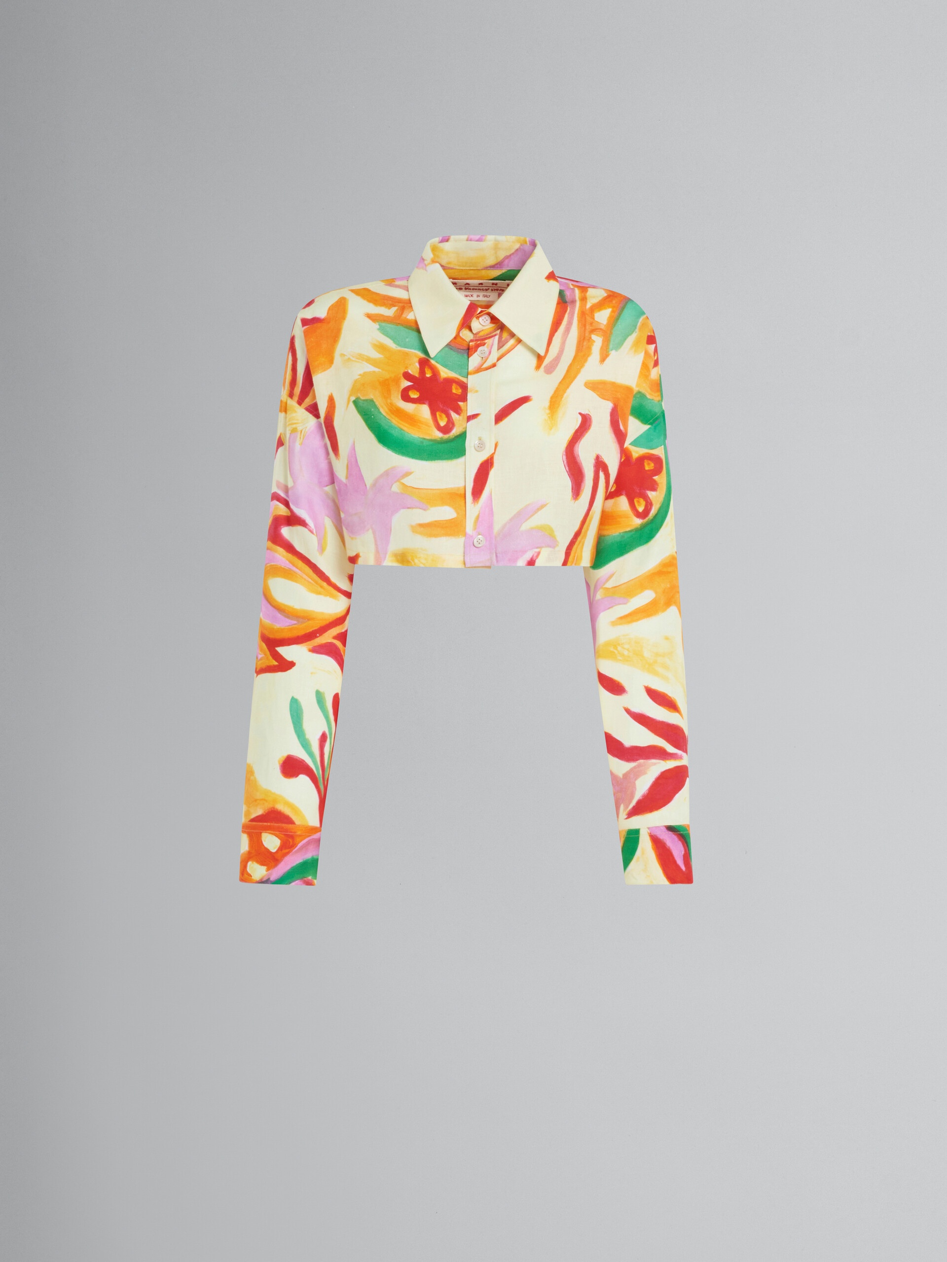 MARNI X NO VACANCY INN - CROPPED LINEN-VISCOSE CHEESECLOTH SHIRT WITH CHIPPY BLOSSOM PRINT - 1