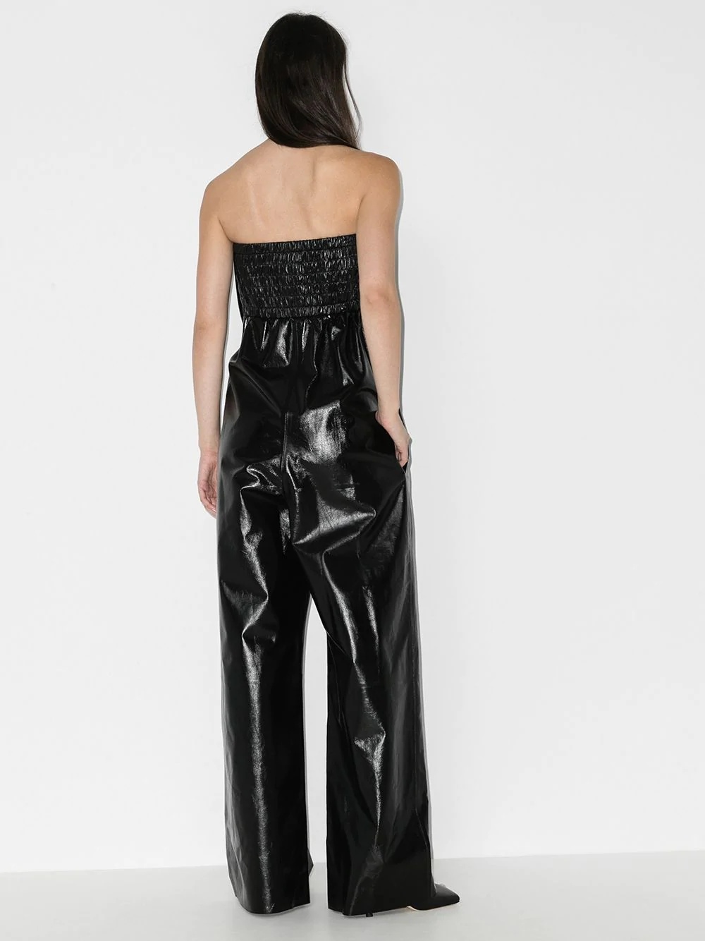 strapless leather jumpsuit - 3