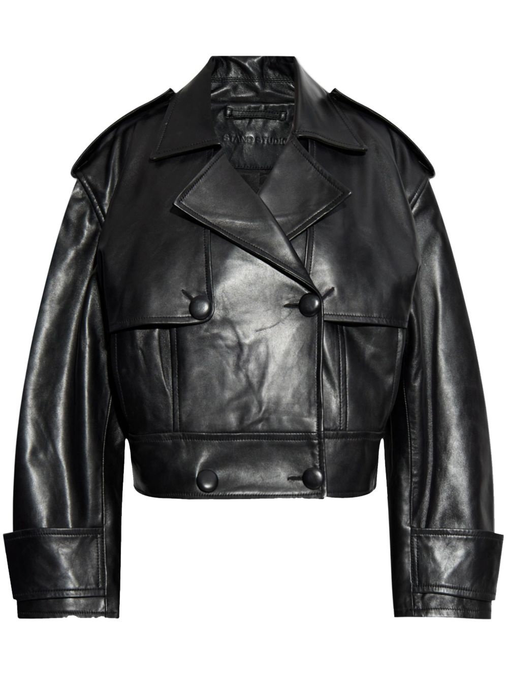 cropped leather jacket - 1