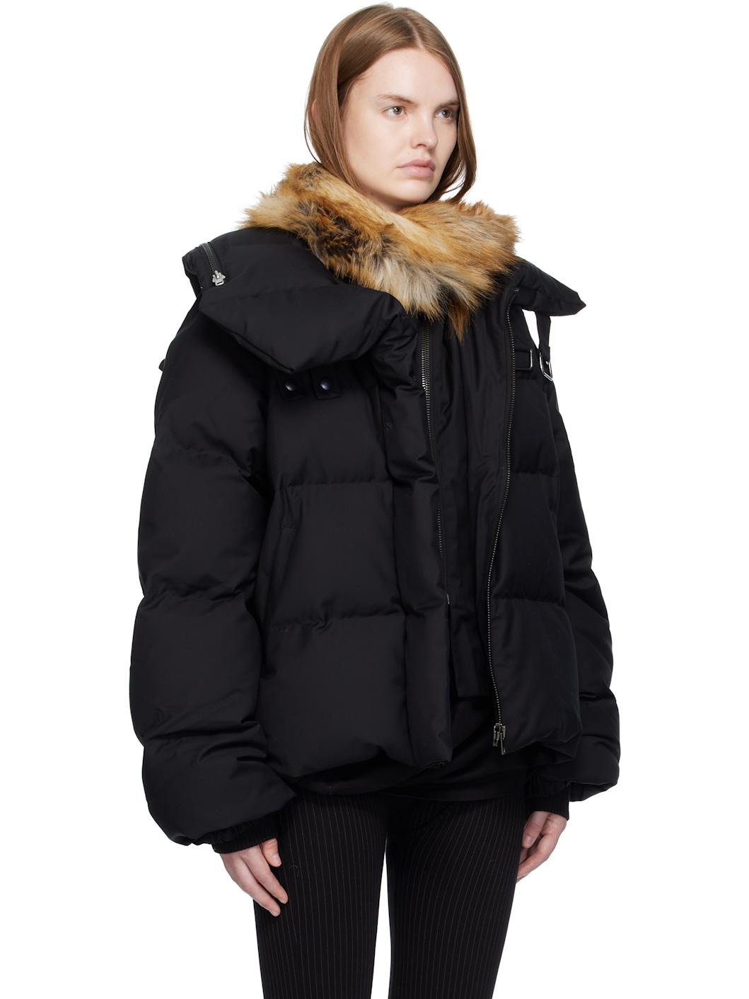 Black Deconstructed Double Zip Down Jacket - 2