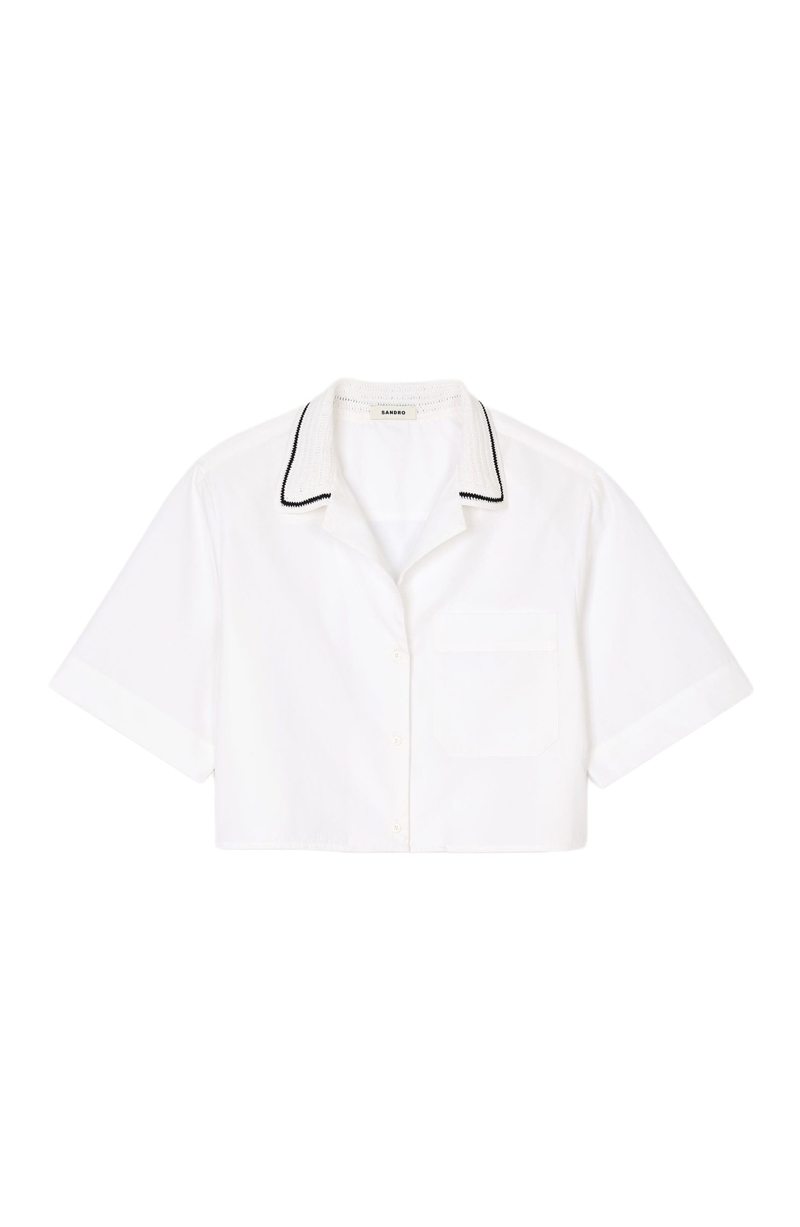 SANDRO Crochet collar shirt in White at Nordstrom - 5