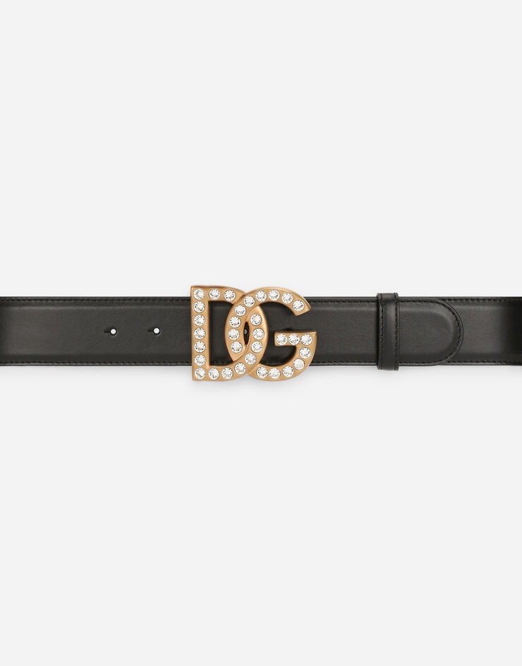 Calfskin belt with rhinestone DG buckle logo - 3