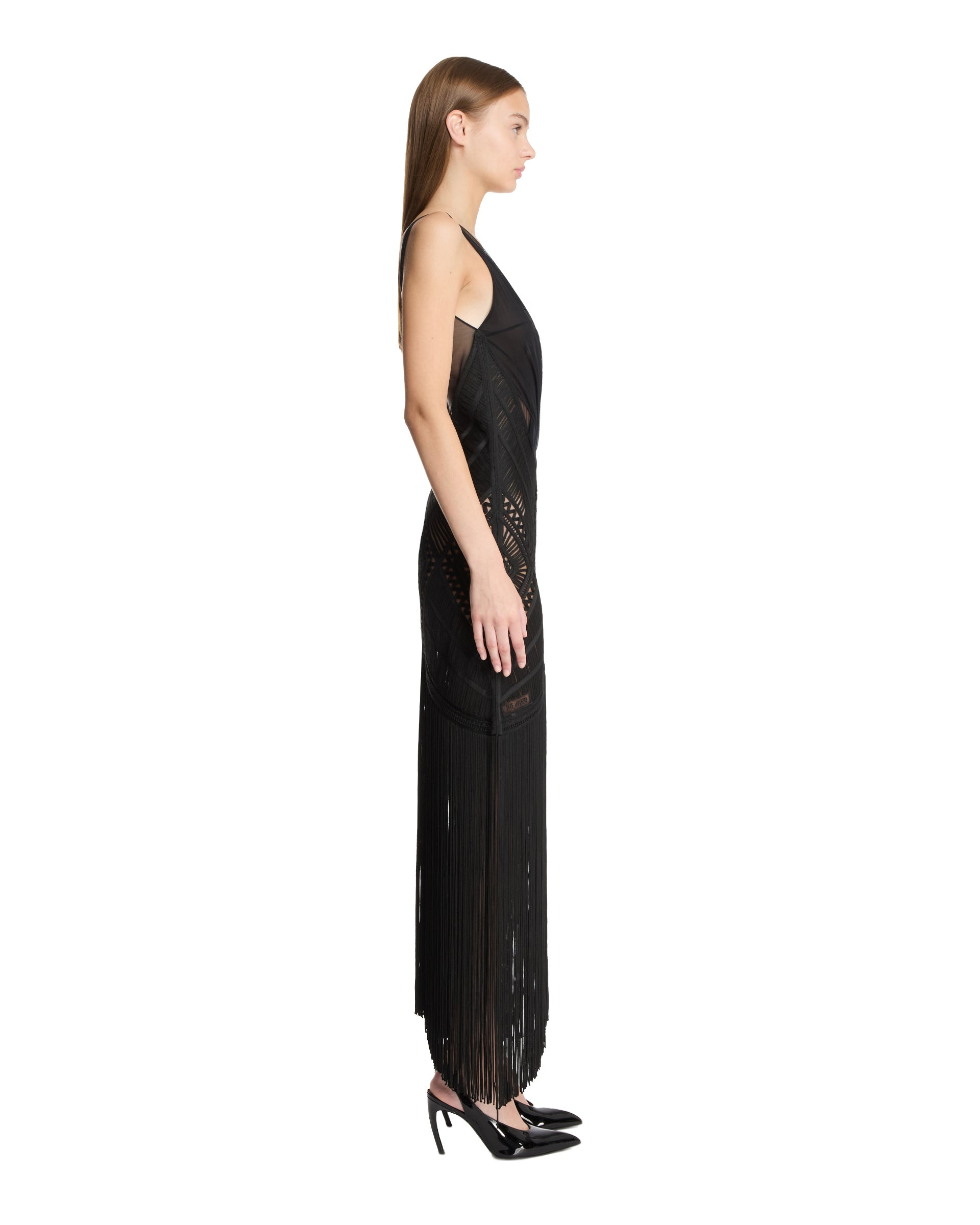Black Embroidered Tulle Midi Dress - 5
