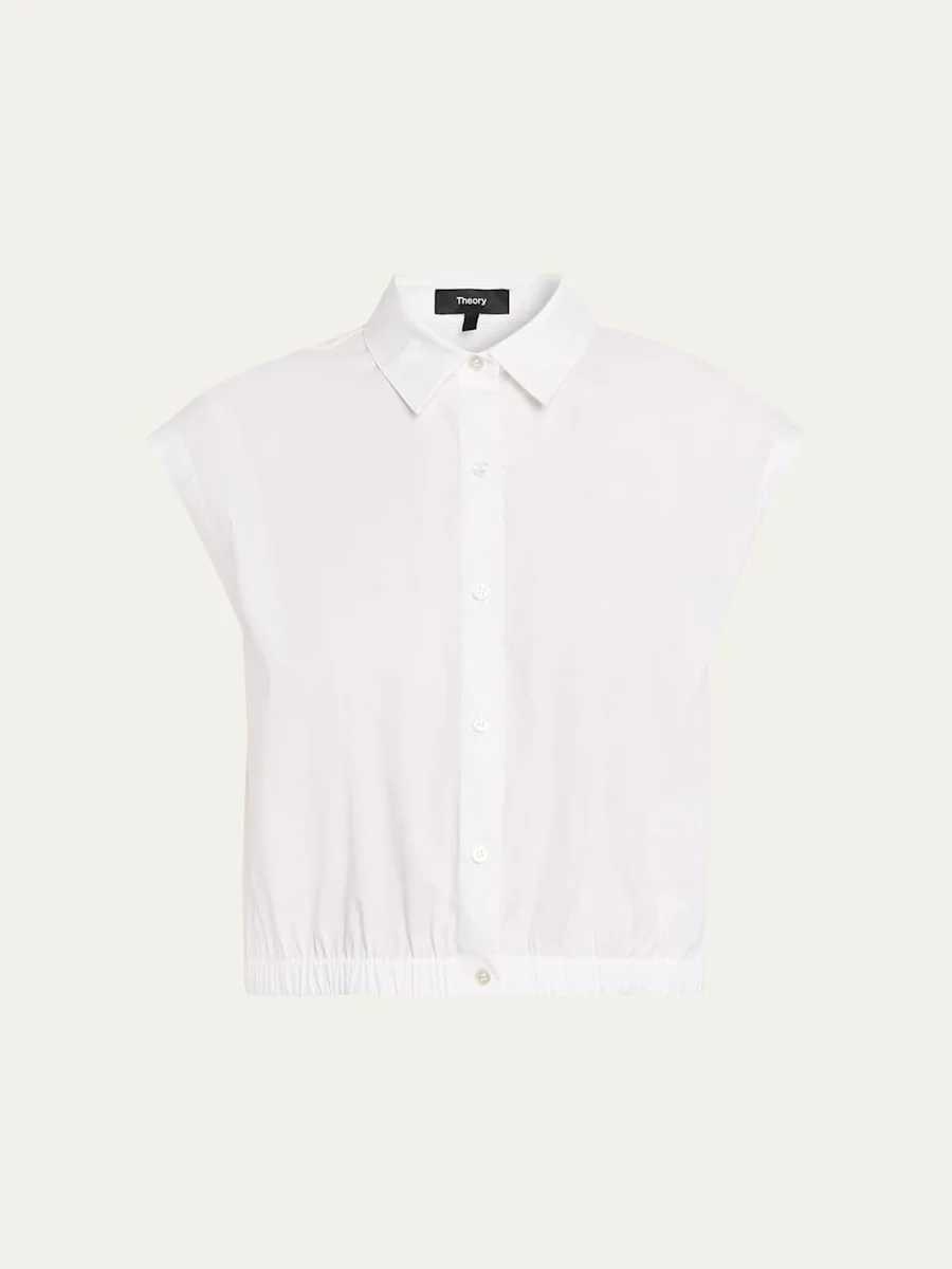 Cropped Elasticated-Waist Button-Front Shirt - 1