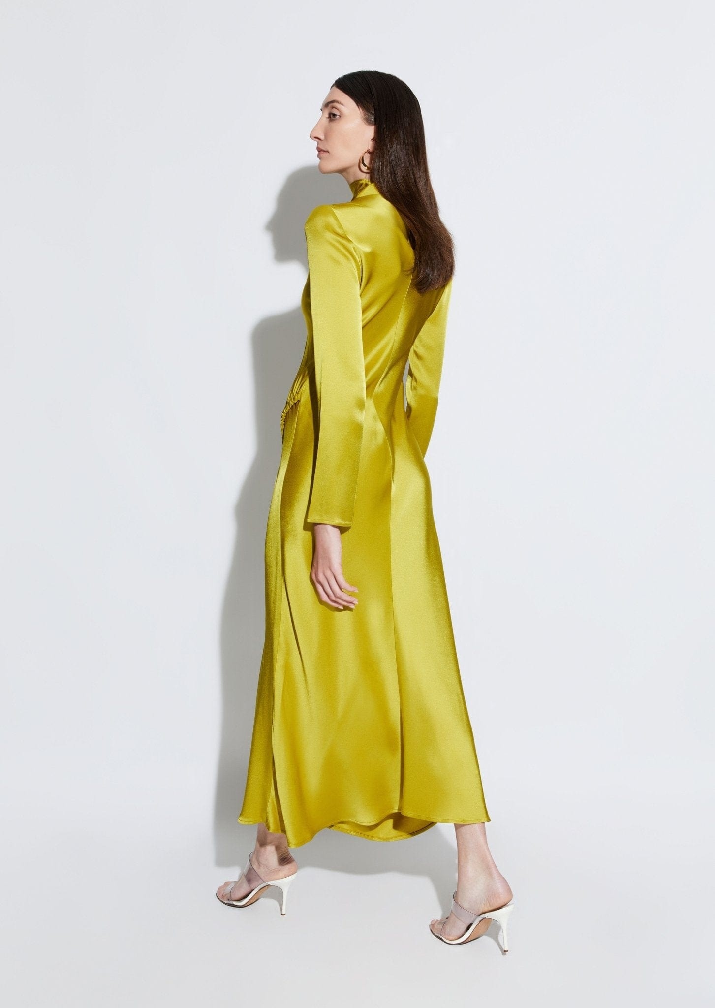 Satin Bias Tab Dress With Slit - 3