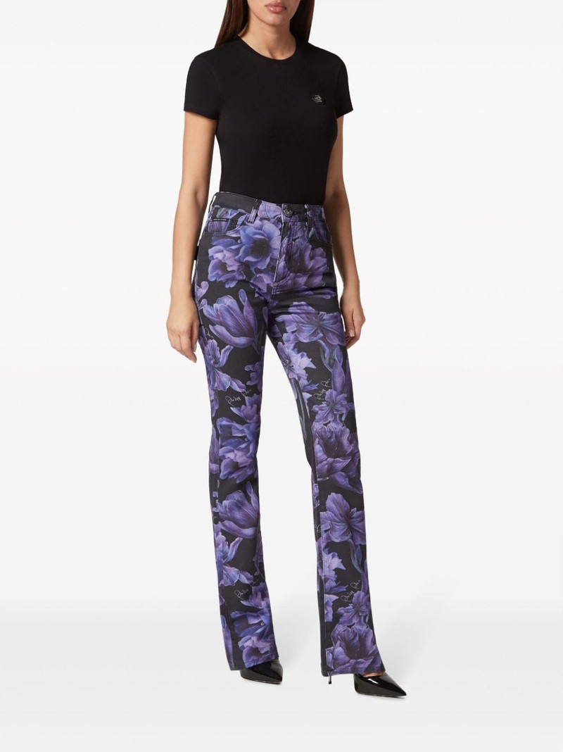 PHILIPP PLEIN floral-print high-rise bootcut jeans outlook